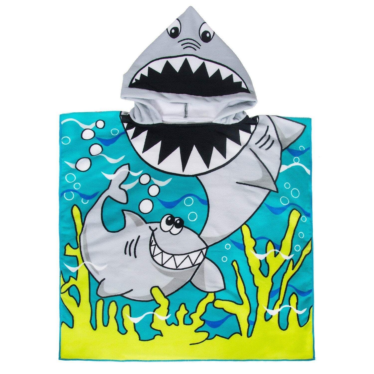 Hooded Towel for Age 2 to 7 Year Kids Cotton,Super Absorbent, 24×24Inch, Use for Bath/Pool/Beach Times, Shark