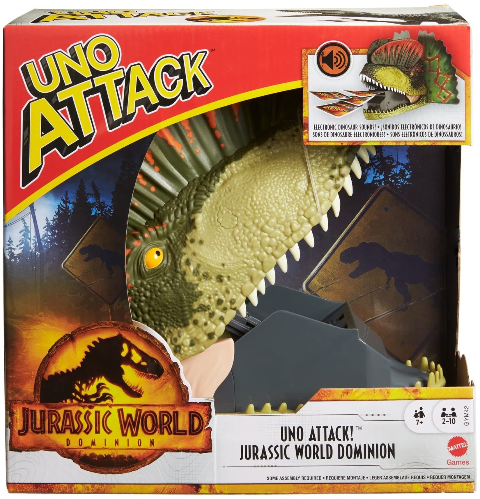 Mattel Games UNO Attack Jurassic World Dominion Card Game with Dinosaur Card Launcher for 2-10 Players Ages 7+ Toy Gift Collectible