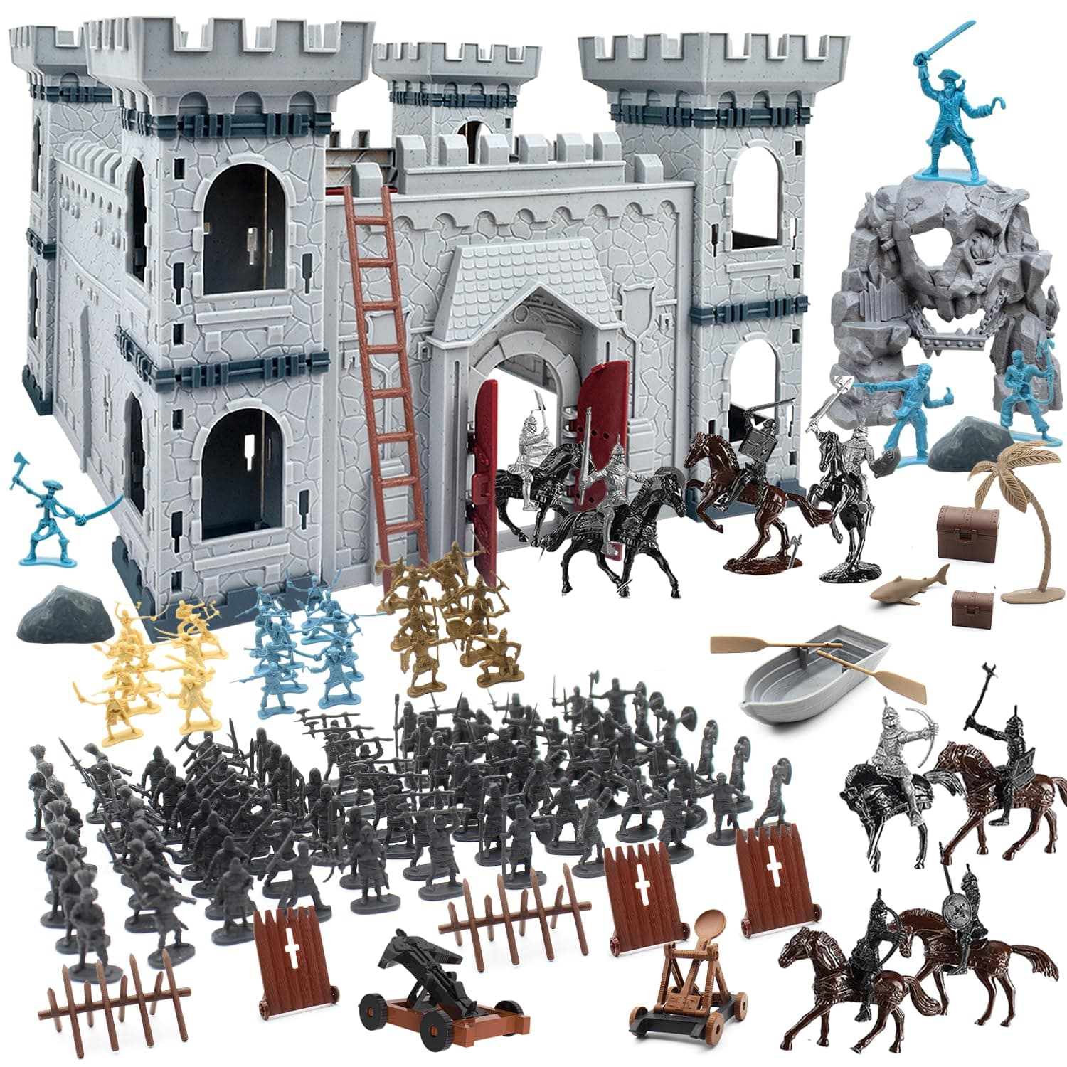 Medieval Castle Knight Toy Soldier Figures Army Men Toys, The Medieval Times Middle Ages DIY Castle Building Toy Piracy Knight Action Figurines with with 20 Piracies, 12 Soldiers, 8 Cavalry