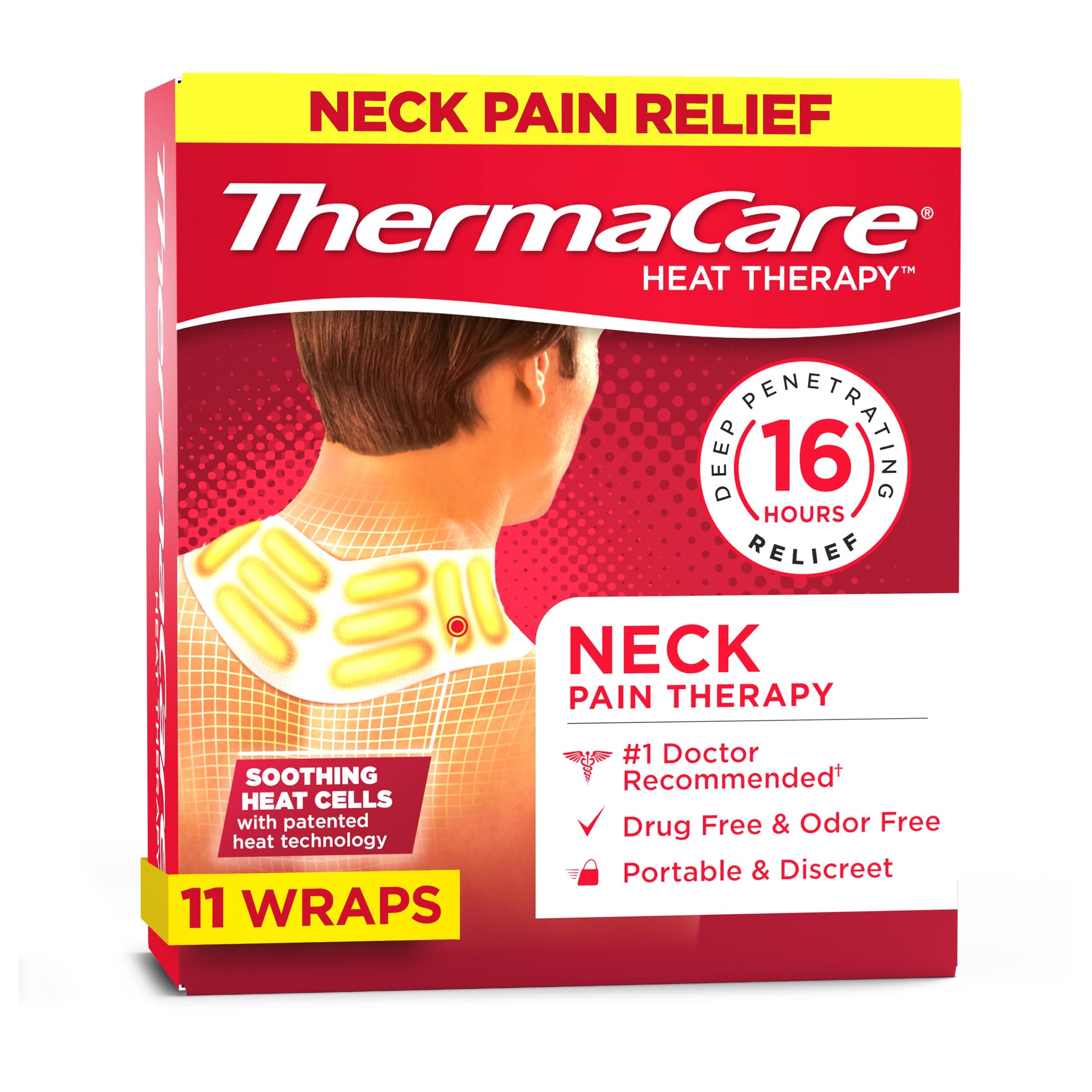 ThermaCare Heat Wraps for Neck & Shoulder Pain Relief - Portable Adhesive Heating Pads with 16-Hour Therapeutic Heat - Drug-Free Muscle & Joint Soothing Patches - Large (Pack of 11)