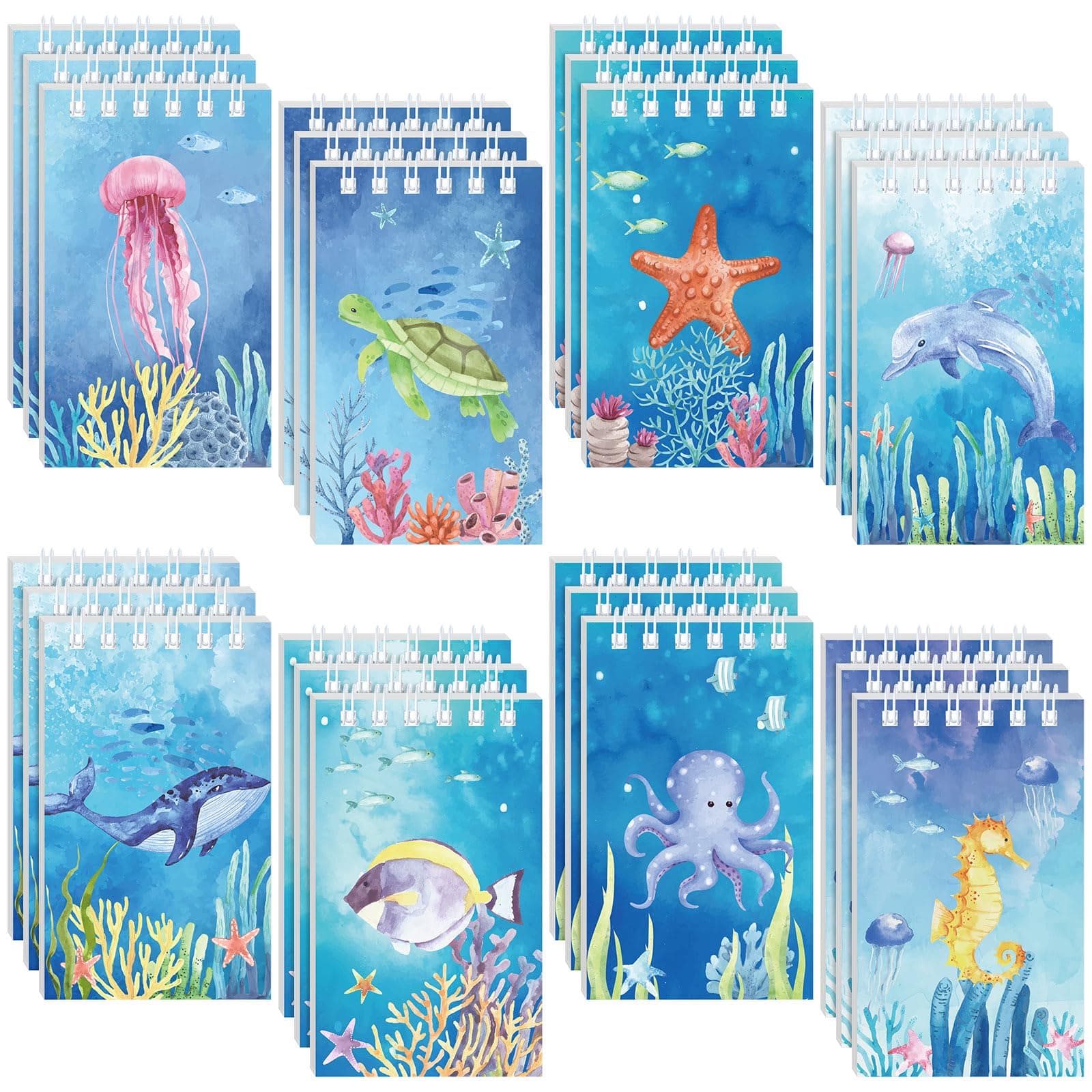 Nezyo 24 Pcs Mini Ocean Animals Notebooks Under the Sea Party Favor Set Sea Animal Pocket Notepads Underwater World Memo Books for Kids Classroom Rewards Birthday Party Gifts Favor