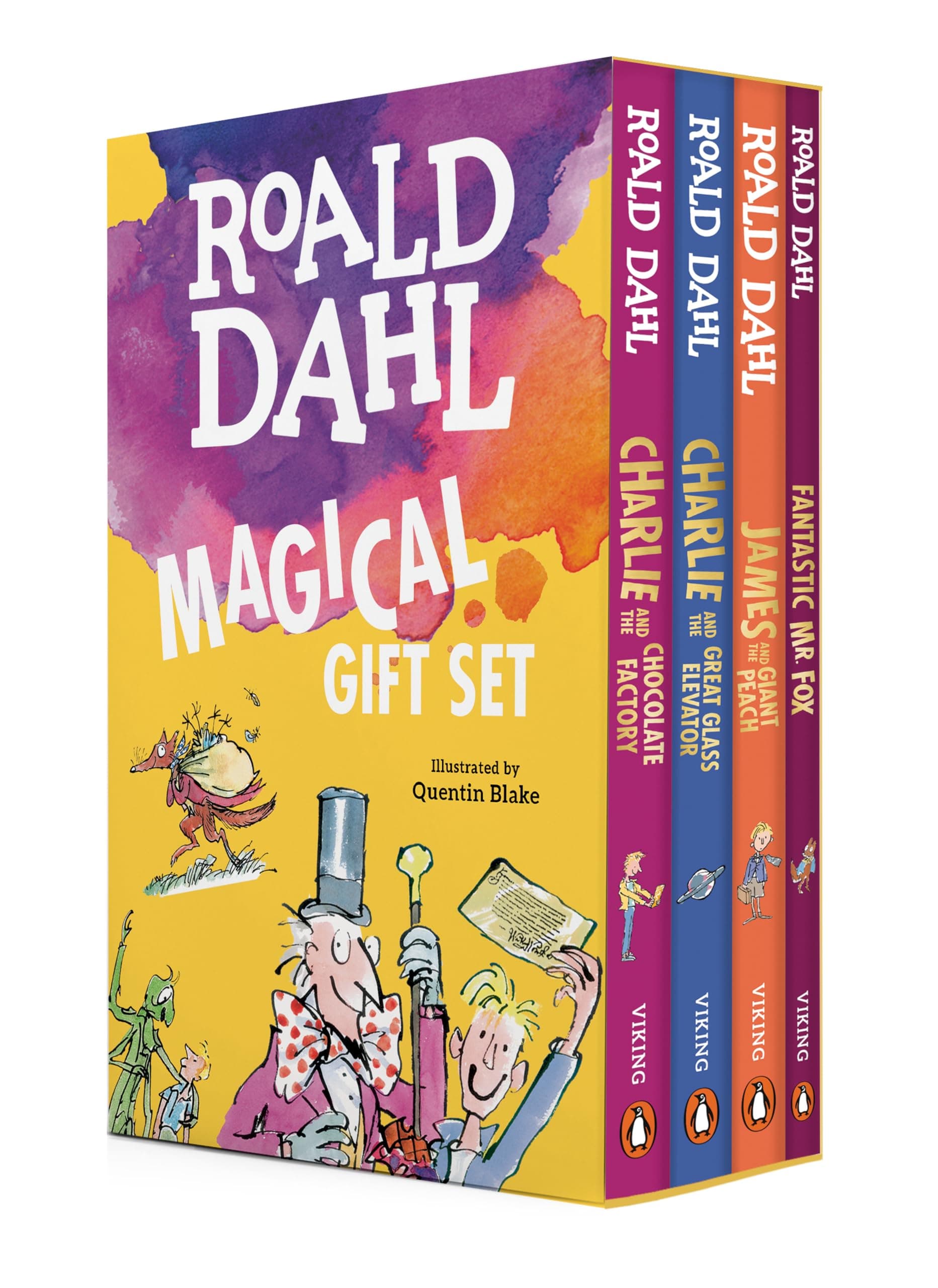 Puffin Books Roald Dahl Magical Gift Set (4 Books): Charlie And The Chocolate Factory, James And The Giant Peach, Fantastic Mr. Fox, Charlie And The Great Glass Elevator