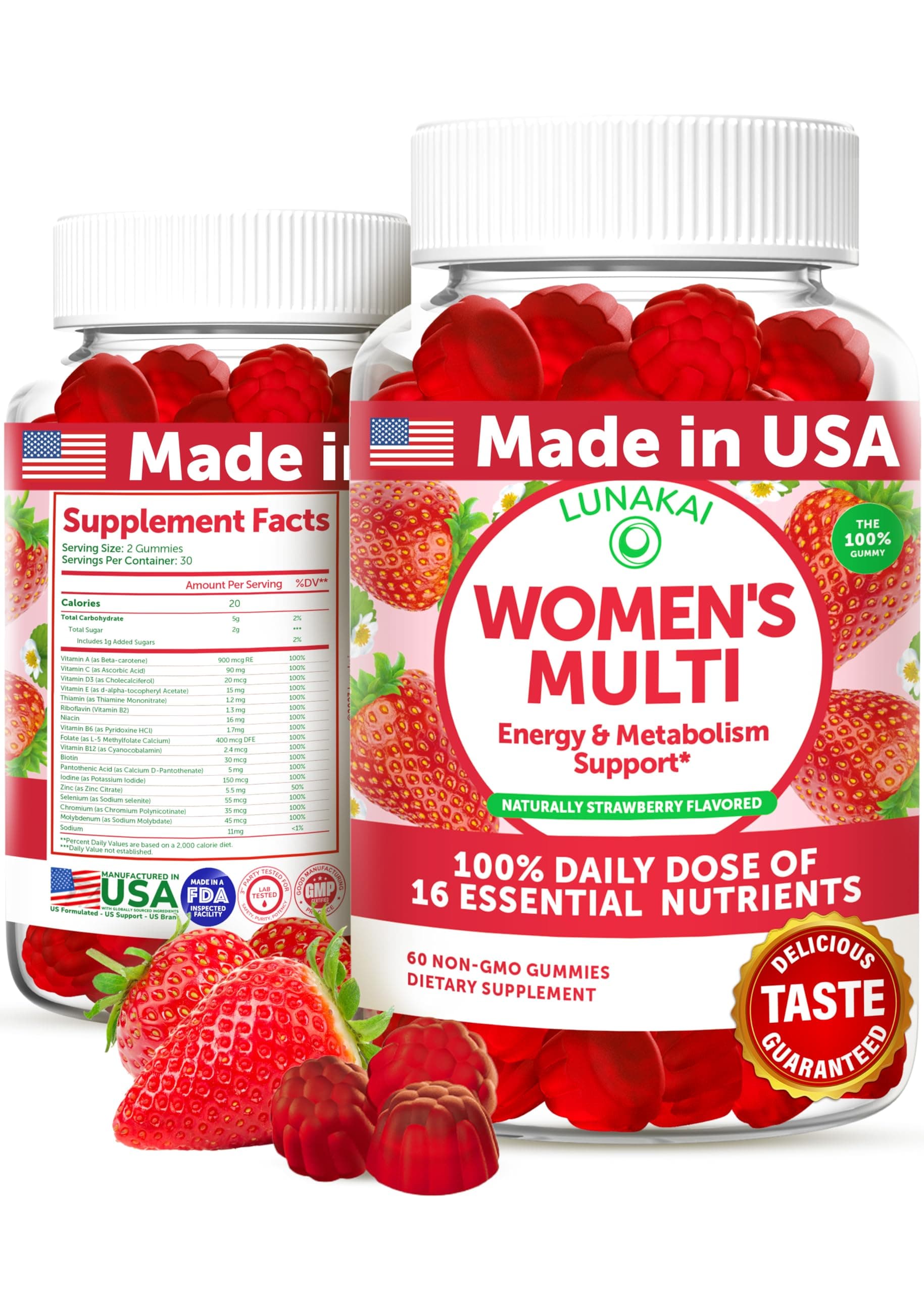 USA Made Womens Multivitamin Gummies - Delicious Daily Dose with 16 Multi Vitamins for Women - Energy & Immune Support, Non-GMO, 60 Ct