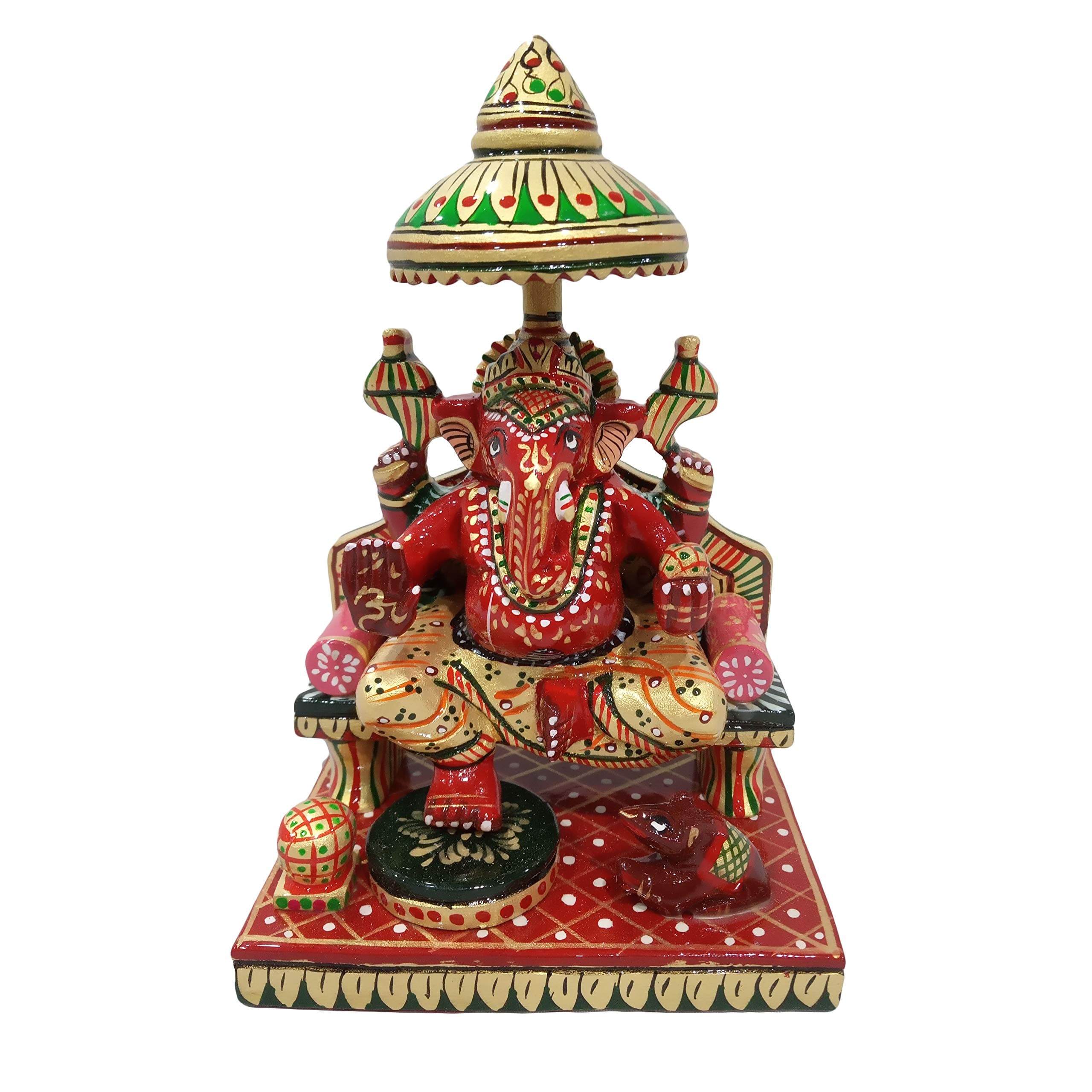 C.K.Handicrafts Lord Ganesha Statue God Ganesh Sitting on Sihasan/Singhasan Idol Hand Brush Painted 6 Inch Figurine