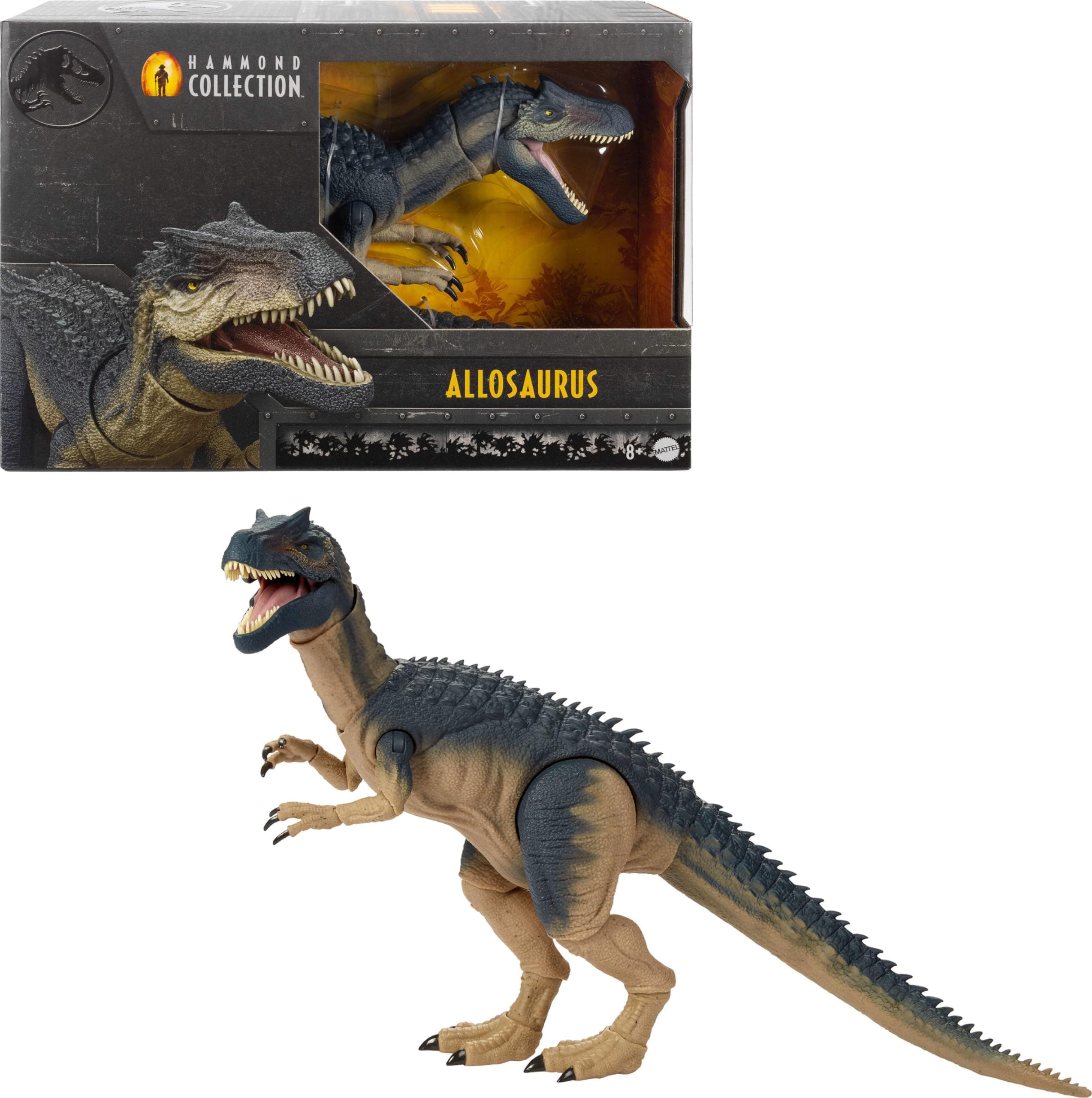 Jurassic World Collection Hammond Allosaurus Articulated Dinosaur Figure in Premium Design, Glass Eyes and Articulated Tail, 19 Points of Articulation, JCG13