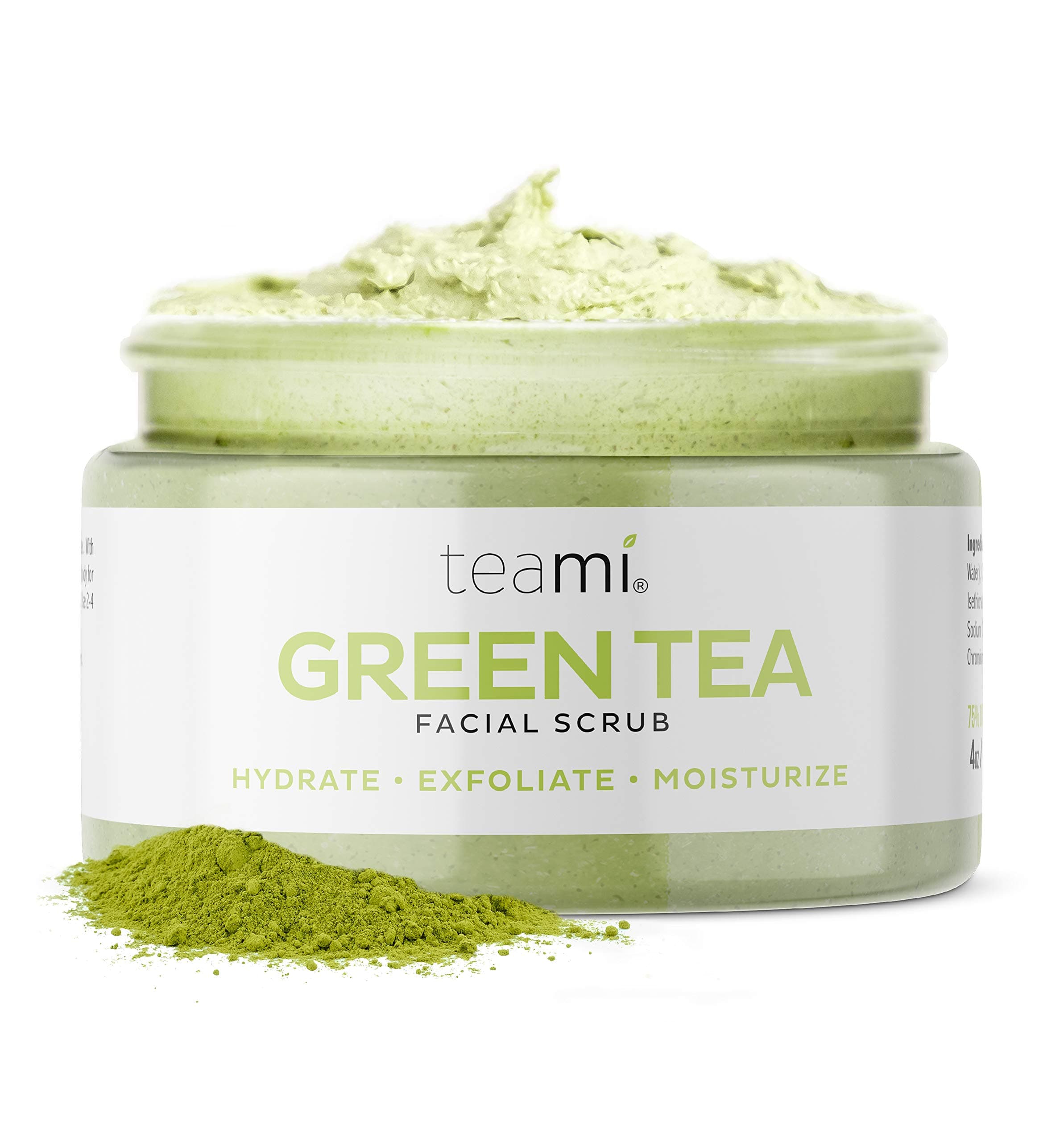 Teami Matcha Green Tea Facial Scrub For Hydrating, Moisturizing, and Exfoliating, Natural Exfoliating Body & Organic Face Exfoliator Sugar Scrub with Lemongrass, Non-Greasy Face Exfoliant