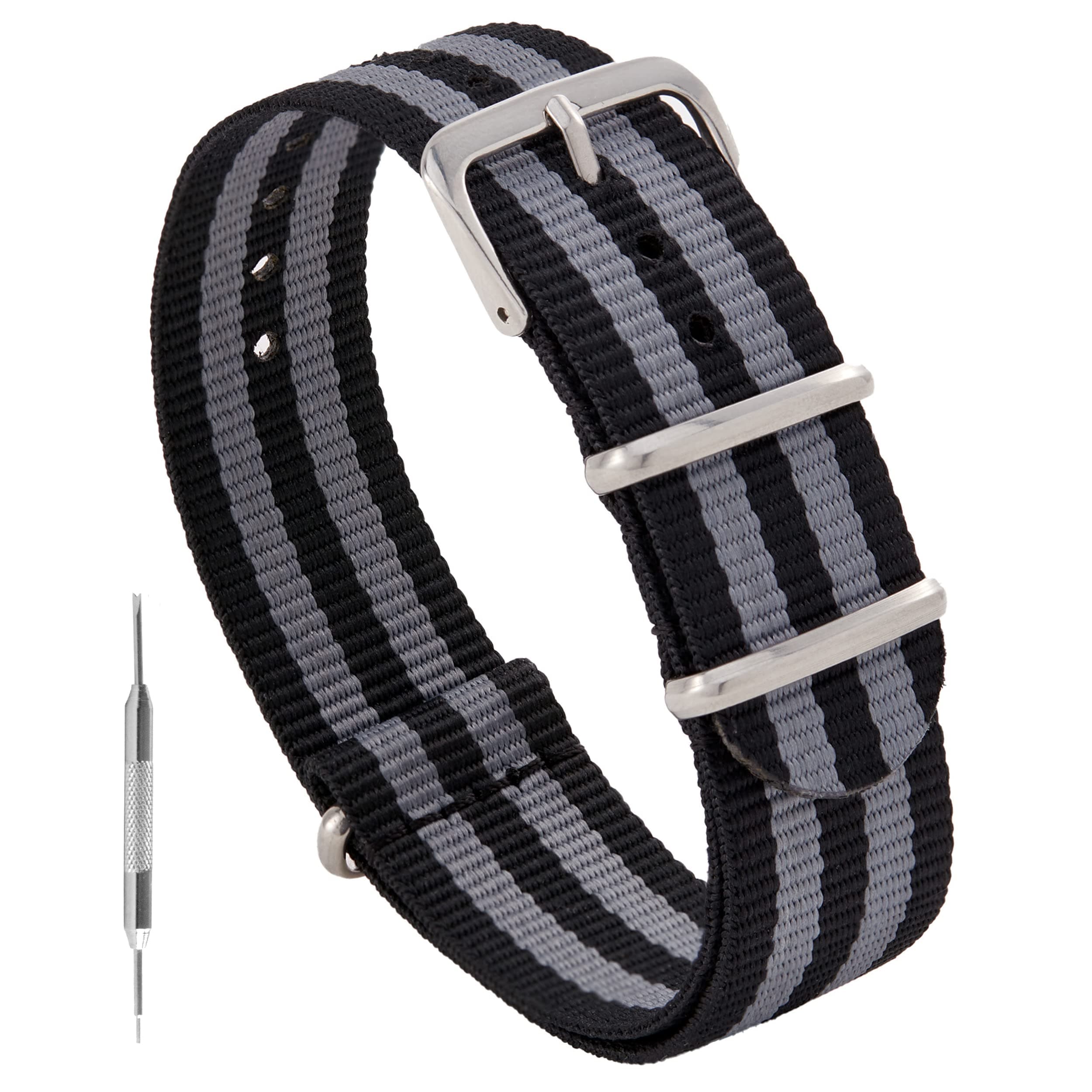 Nylon Watch Band - Waterproof Ballistic Nylon One-Piece Military Watch Straps for Men & Women - Choice of Color & Width - 18mm, 20mm, 22mm or 24mm