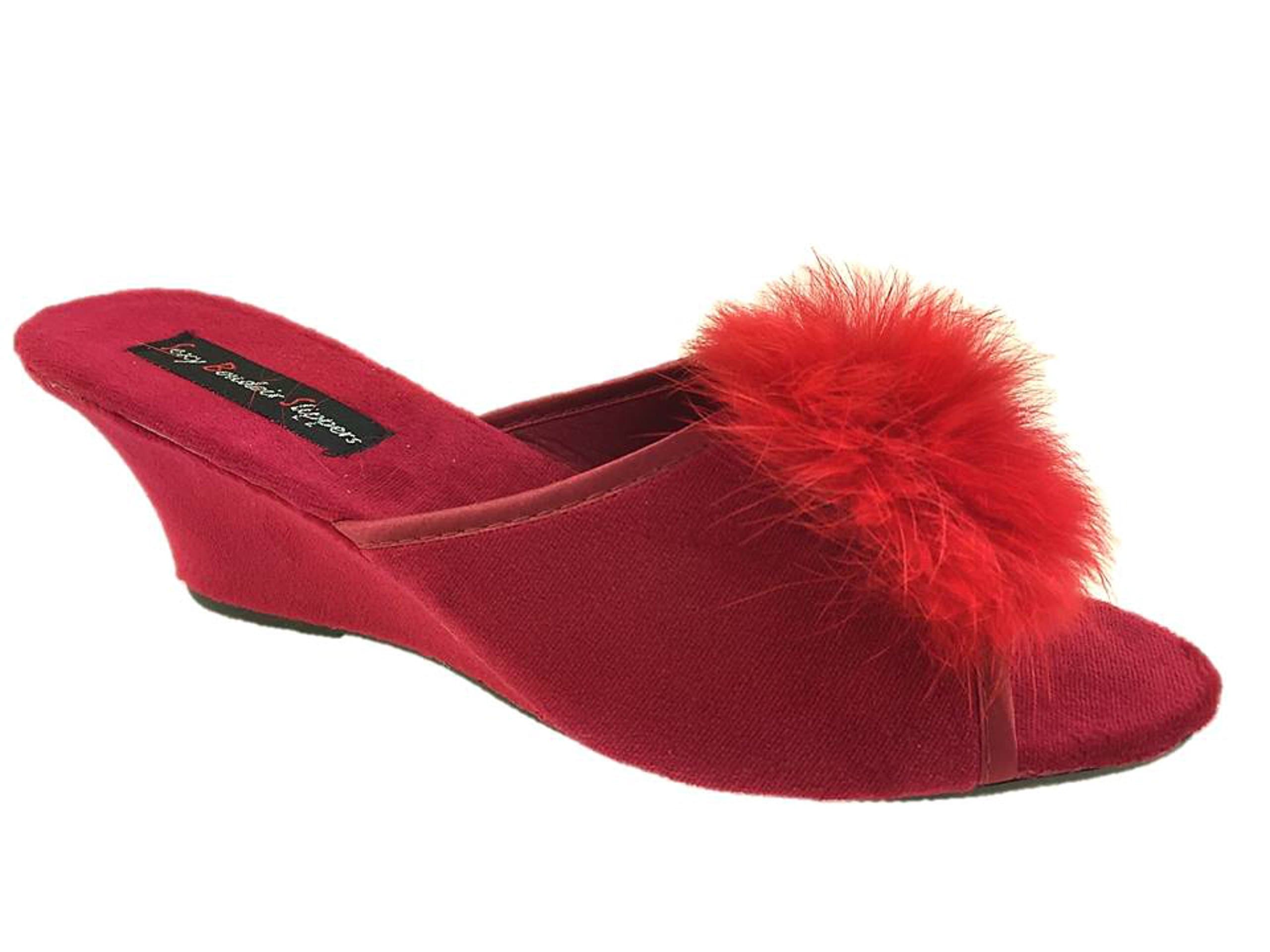 Ladies Wedge Mule Slippers Size 3-8 (3, Red)