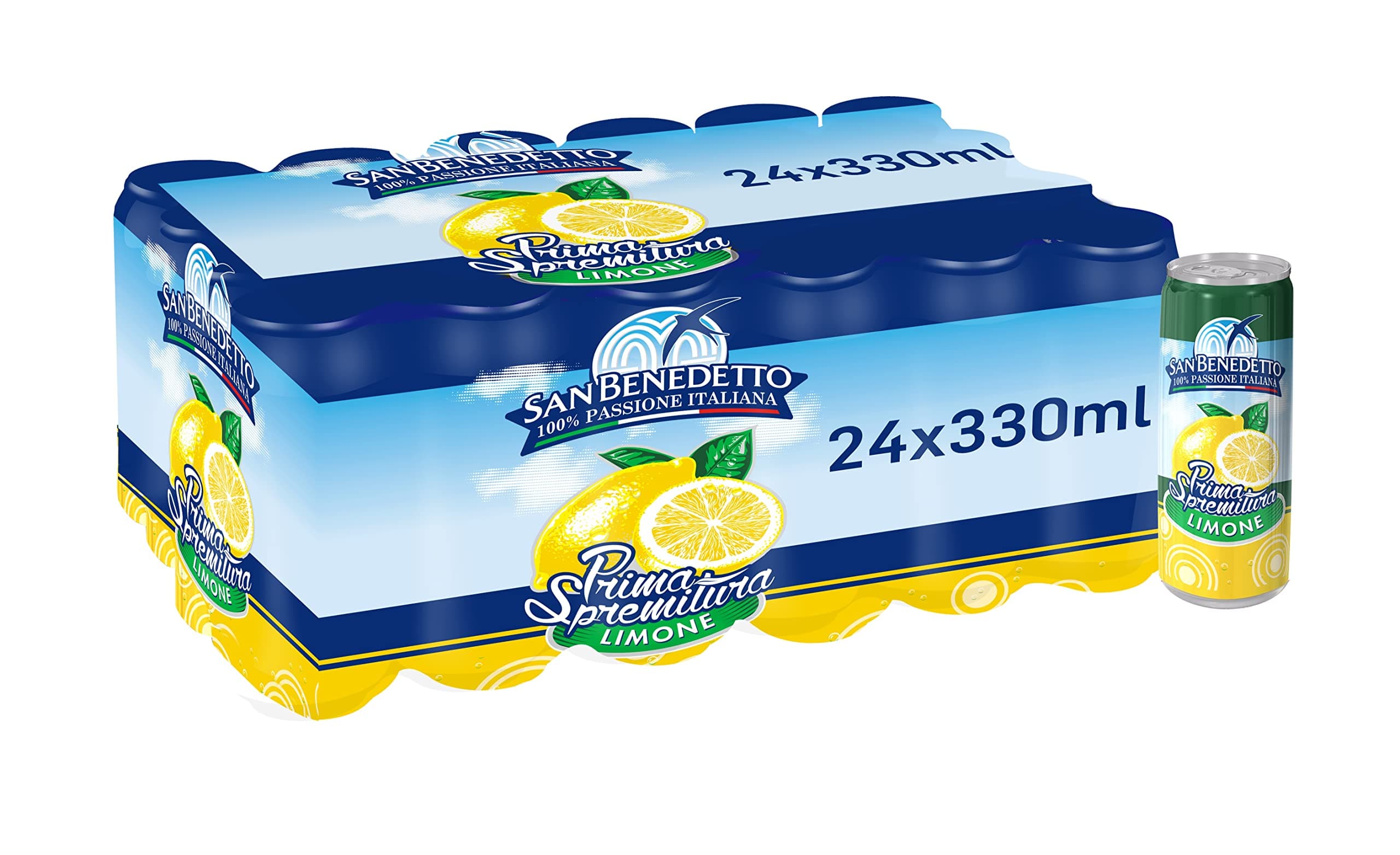 SAN BENEDETTO Prima Spremitura Limone | 24 x 330ml Cans | Only 69 Calories a can | 100% Passione Italiana