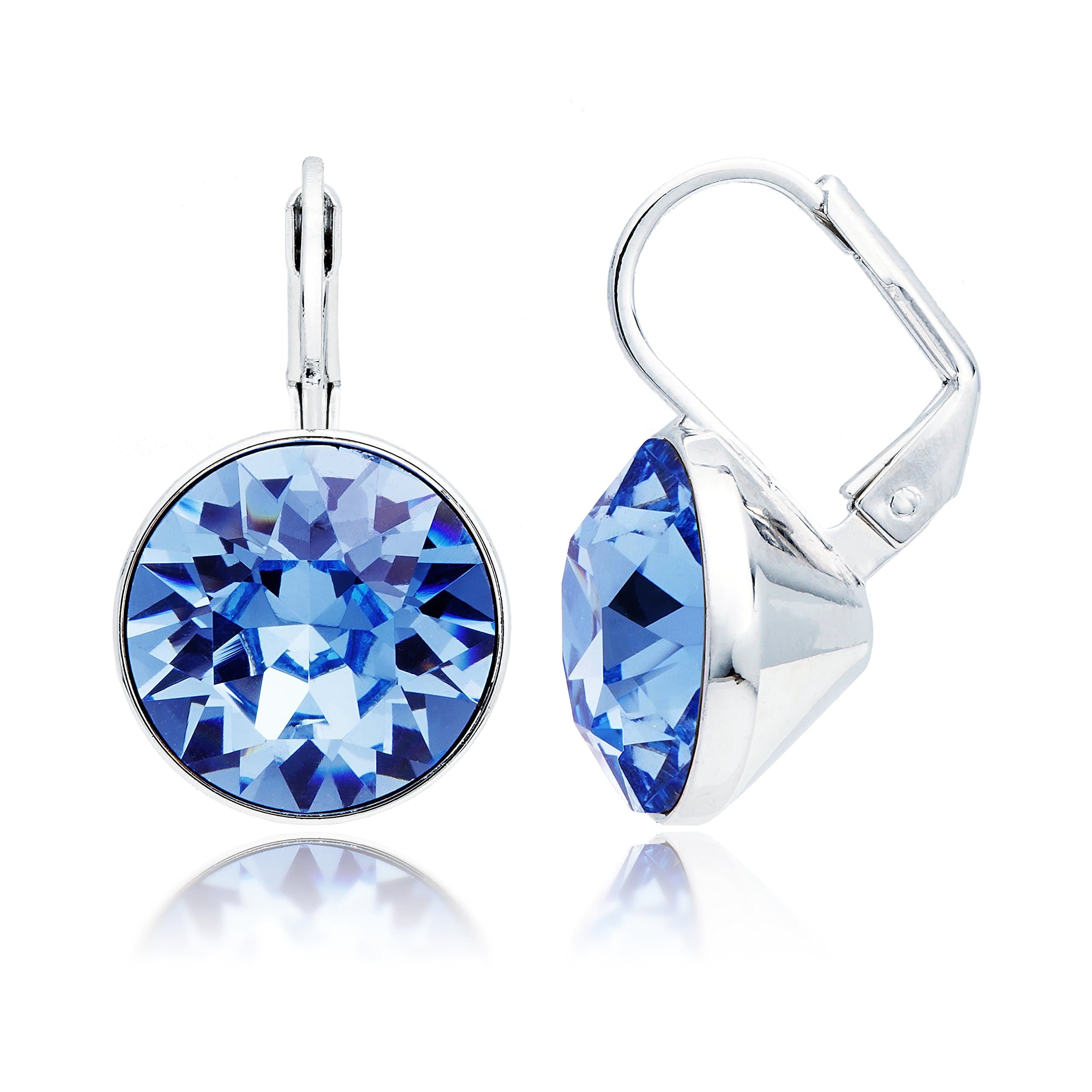 MYJS Bella Earrings with 8.5 Carat Light Sapphire Swarovski Crystals Rhodium Pt