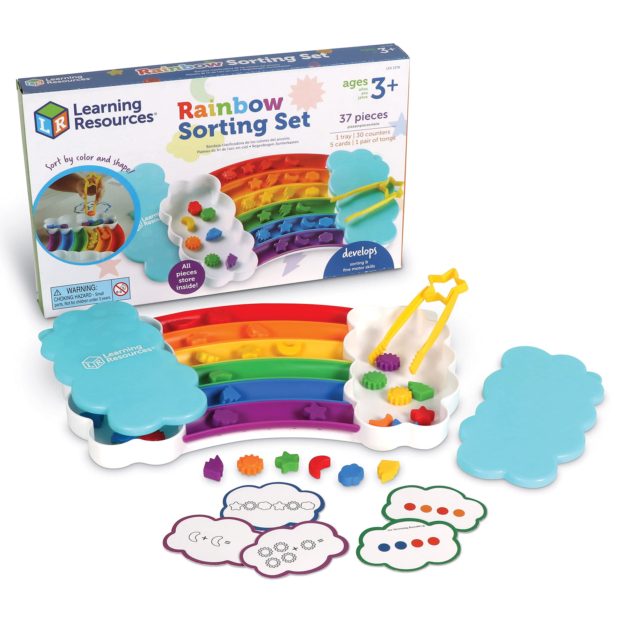 Learning Resources Rainbow Sorting Set, fine Motor, Sorting, Patterning & Addition Skills, Toddler Educational Toys, Sensory Tray