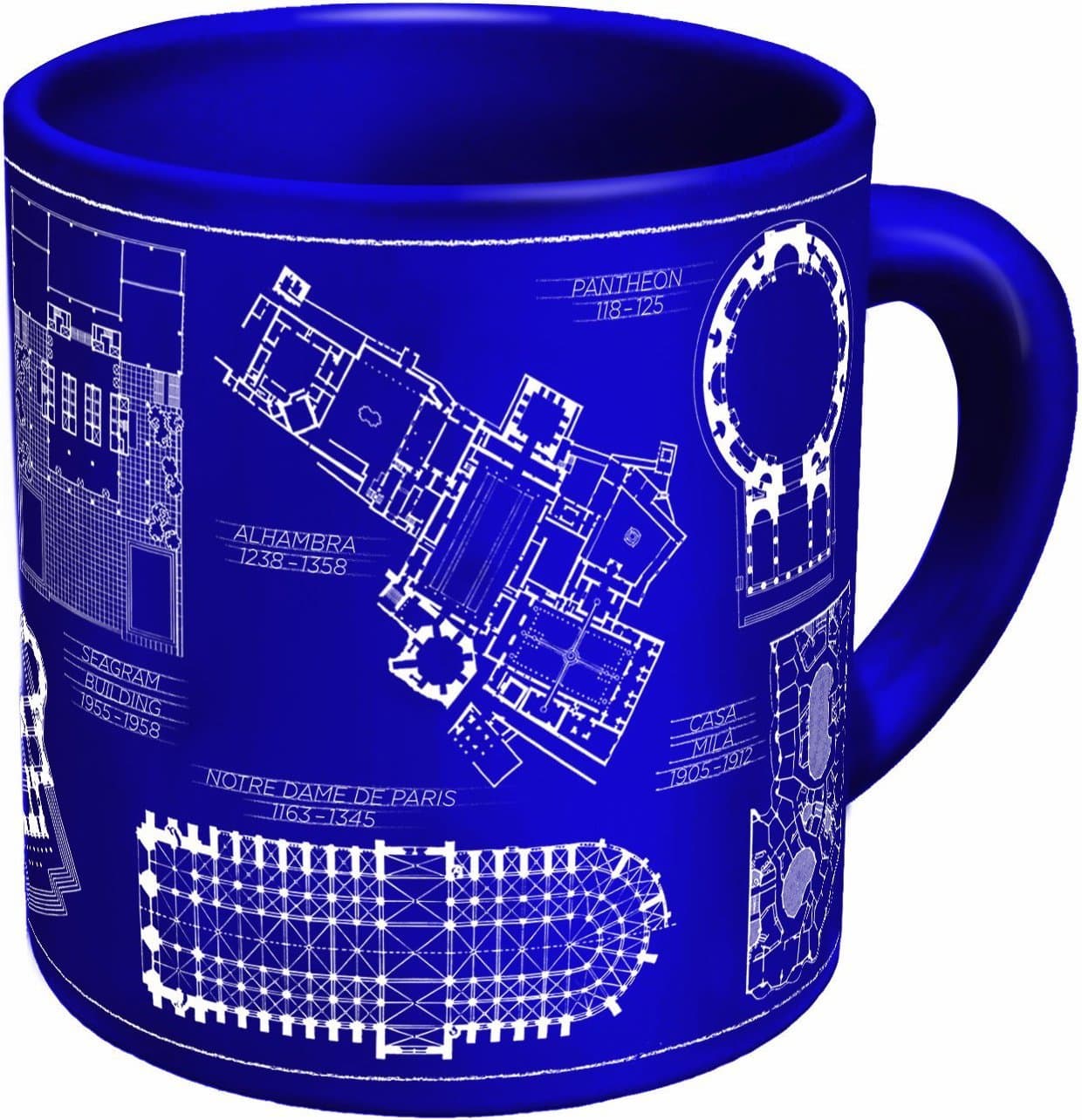 Architecture Coffee Mug - Architectural Drawings of Famous Buildings - from Classic to Classical - Comes in a Fun Gift Box