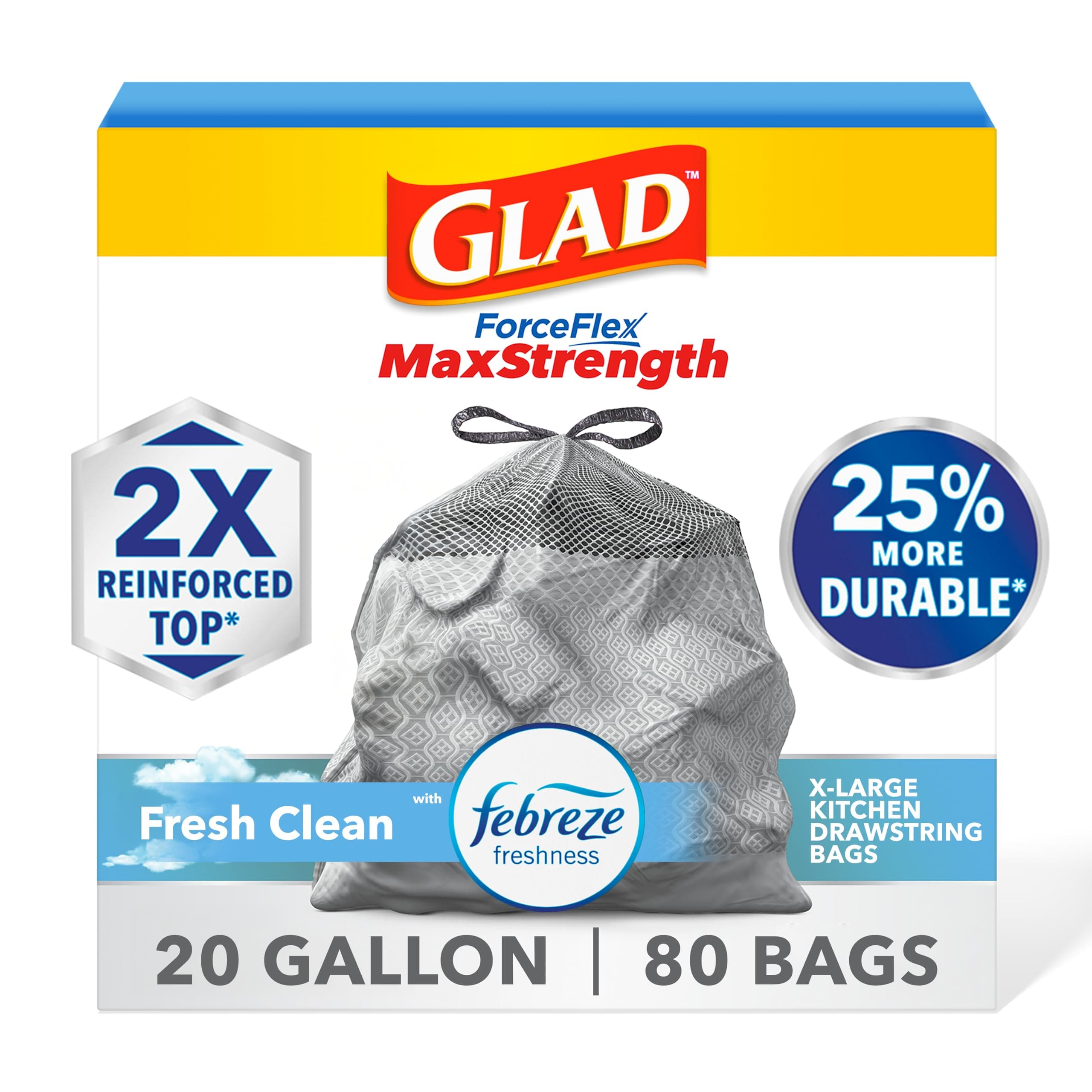 ForceFlex MaxStrength XL Kitchen Trash Bags, 20 Gal, Fresh Clean, 80 Ct (Package May Vary)