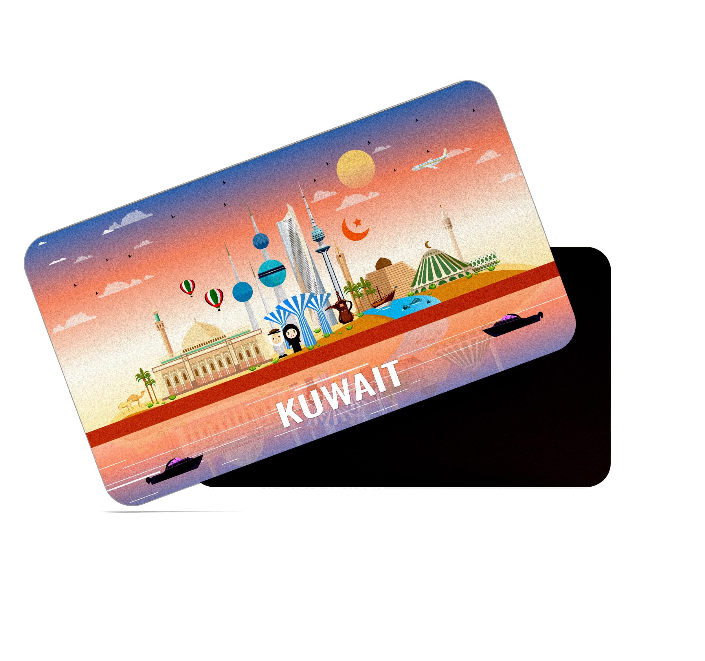 dhcrafts Rectangular Rubber Fridge Magnet/Magnetic Card Multicolor Kuwait Design Pack of 1 (8.6cm x 5.4cm)