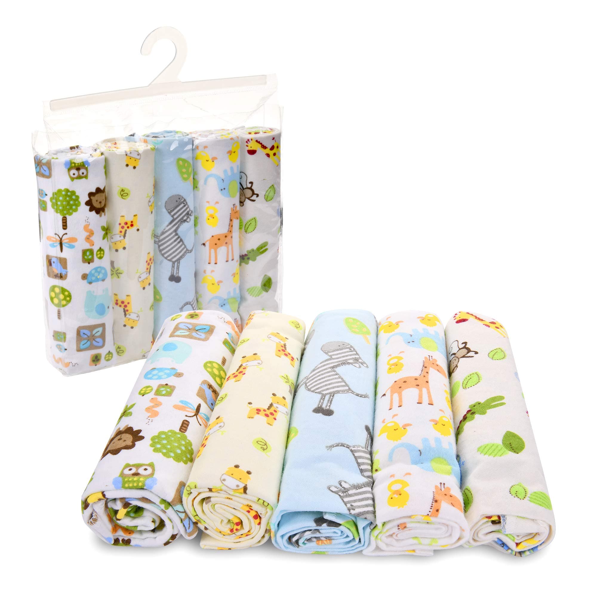 RAPHARY Unisex Muslin Receiving Swaddle Blankets -5 Pack Baby Receiving Blanket Set - Zoo Animals Baby Blankets - Baby Blankets for Boys - Baby Blankets for Girls