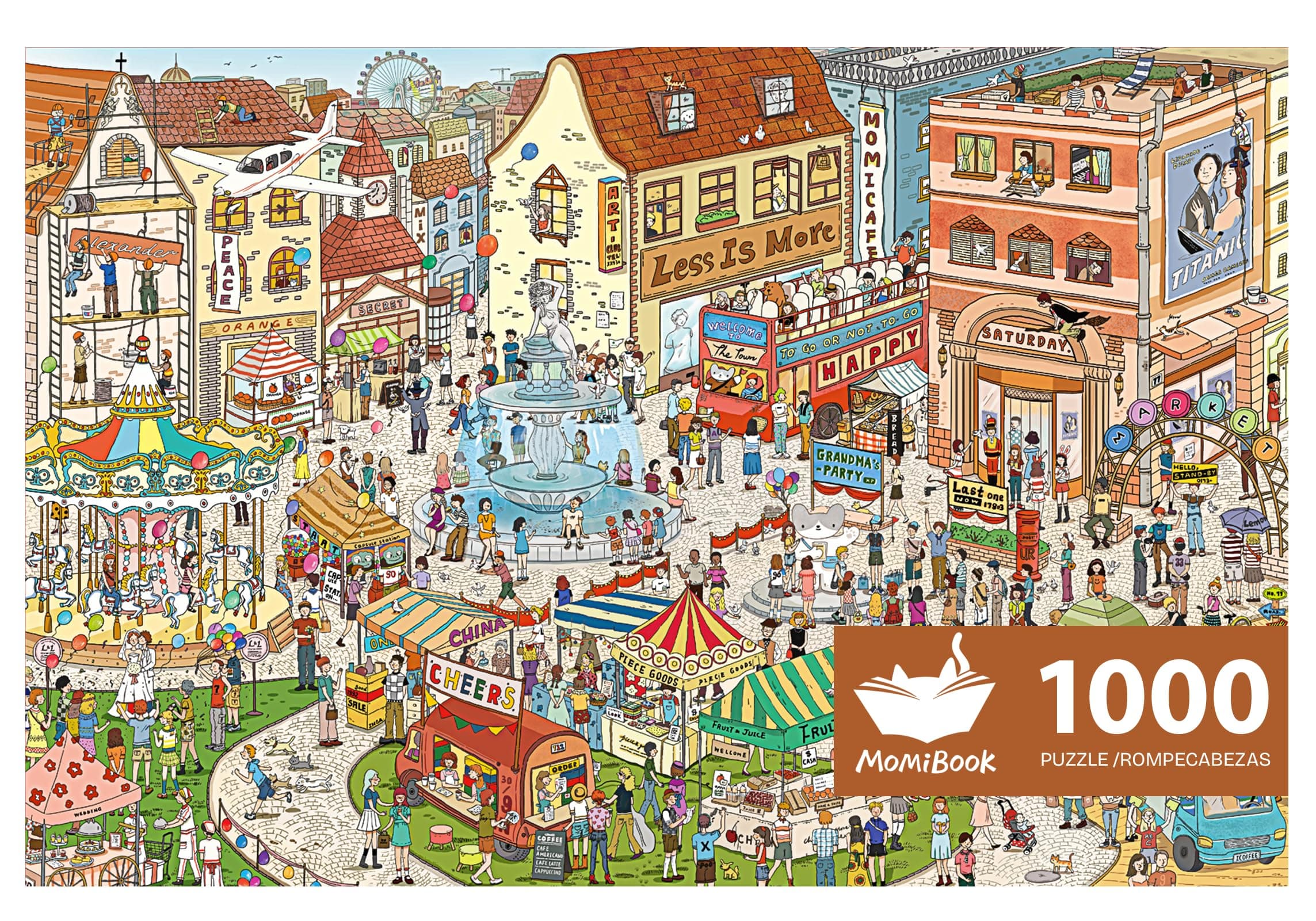 MOMIBOOK Puzzles for Adults 1000 Pieces Jigsaw Puzzles of Weekends in a Small Town, Painting Image Difficult Challenging Hard Impossible Puzzle Unique Funny Party Christmas Birthday Gifts