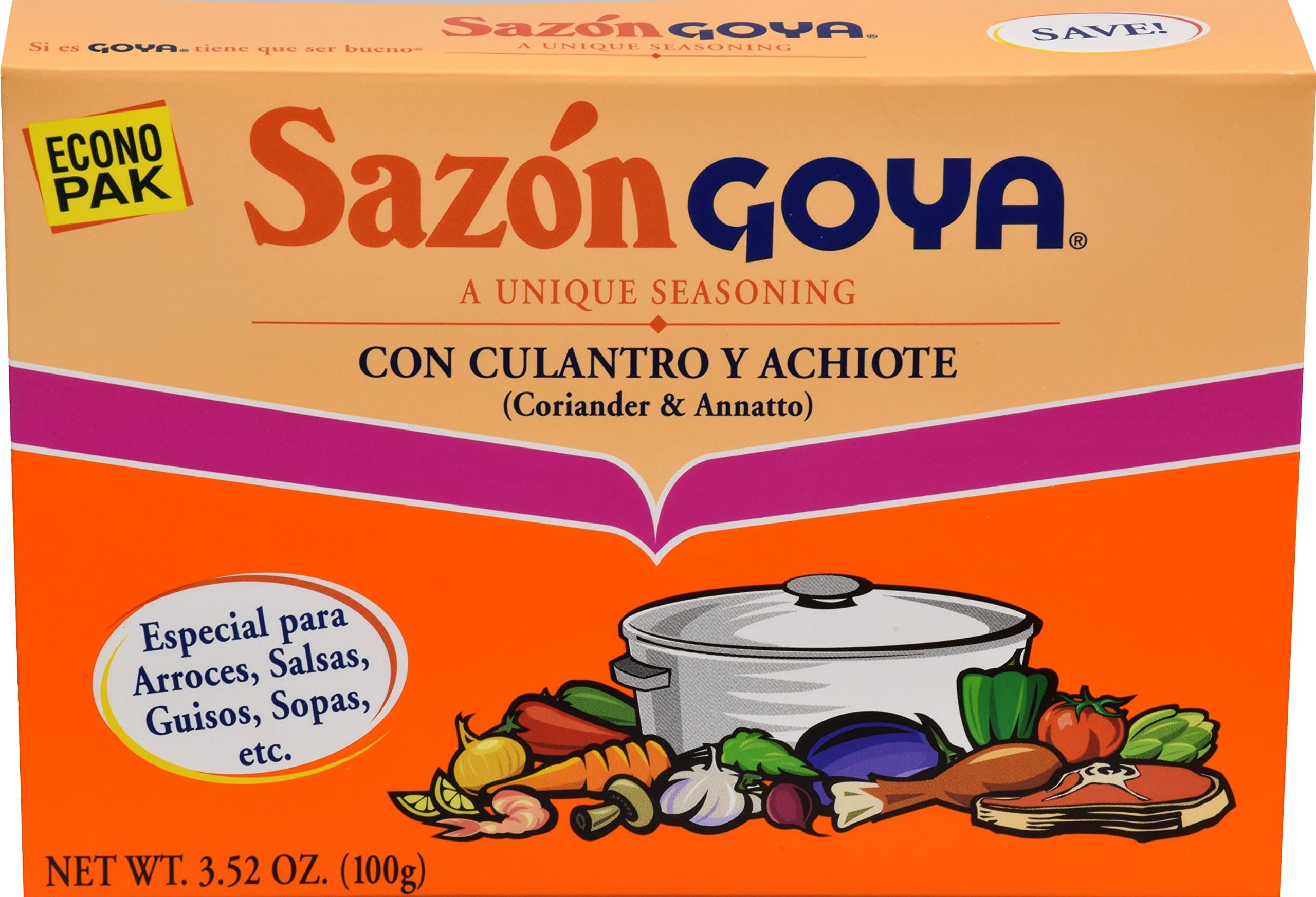 Goya Foods Sazón, Seasoning With Coriander & Annatto, 3.52 Oz