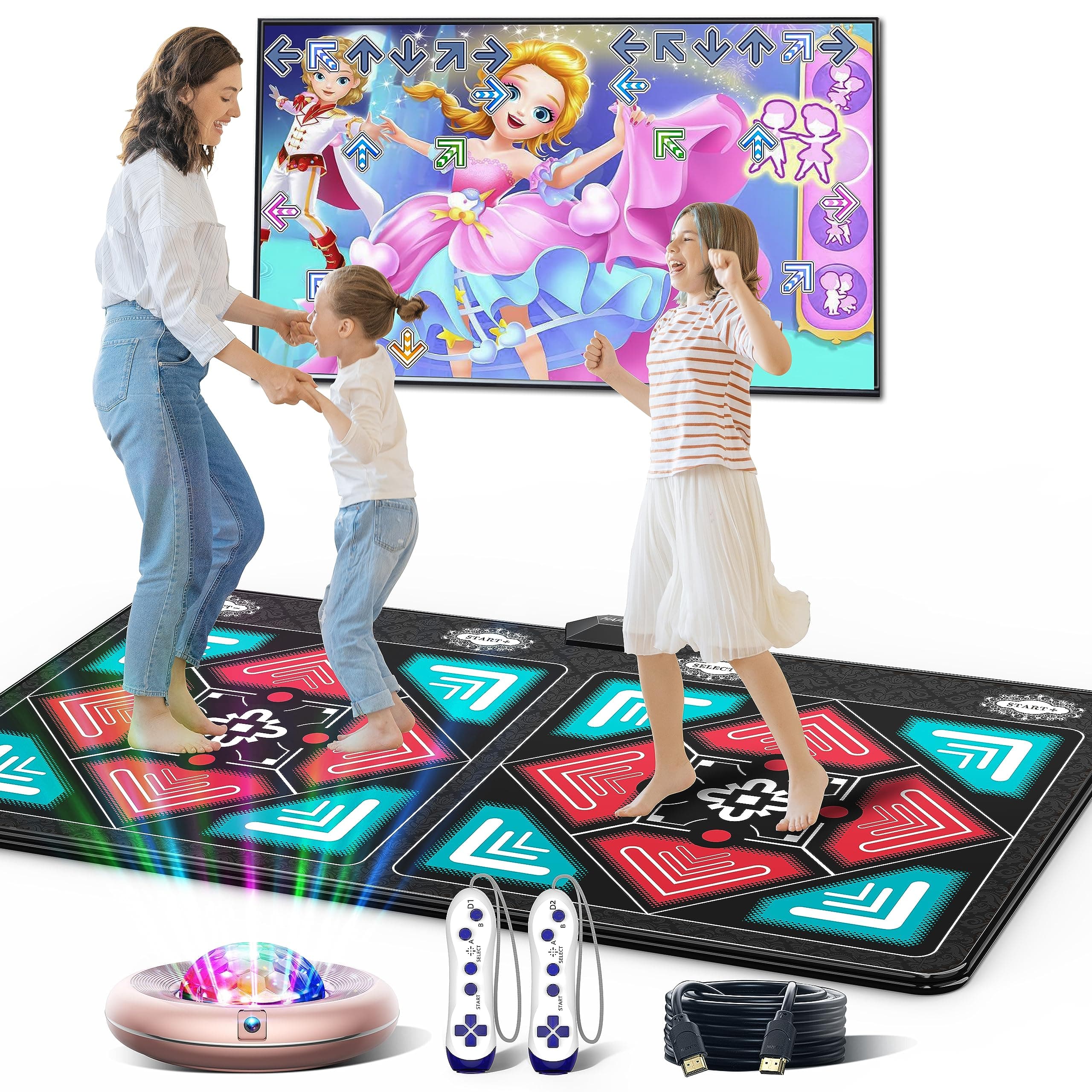 Dance Mat for Kids and Adults, Anti-Slip Wireless Electronic Dance Pad for TV, Wrinkle-Free, Soft & Cozy Playmat for Exercise & Games, Smart Camera & 2 Controllers, Gift idea(Classic Snowflake)
