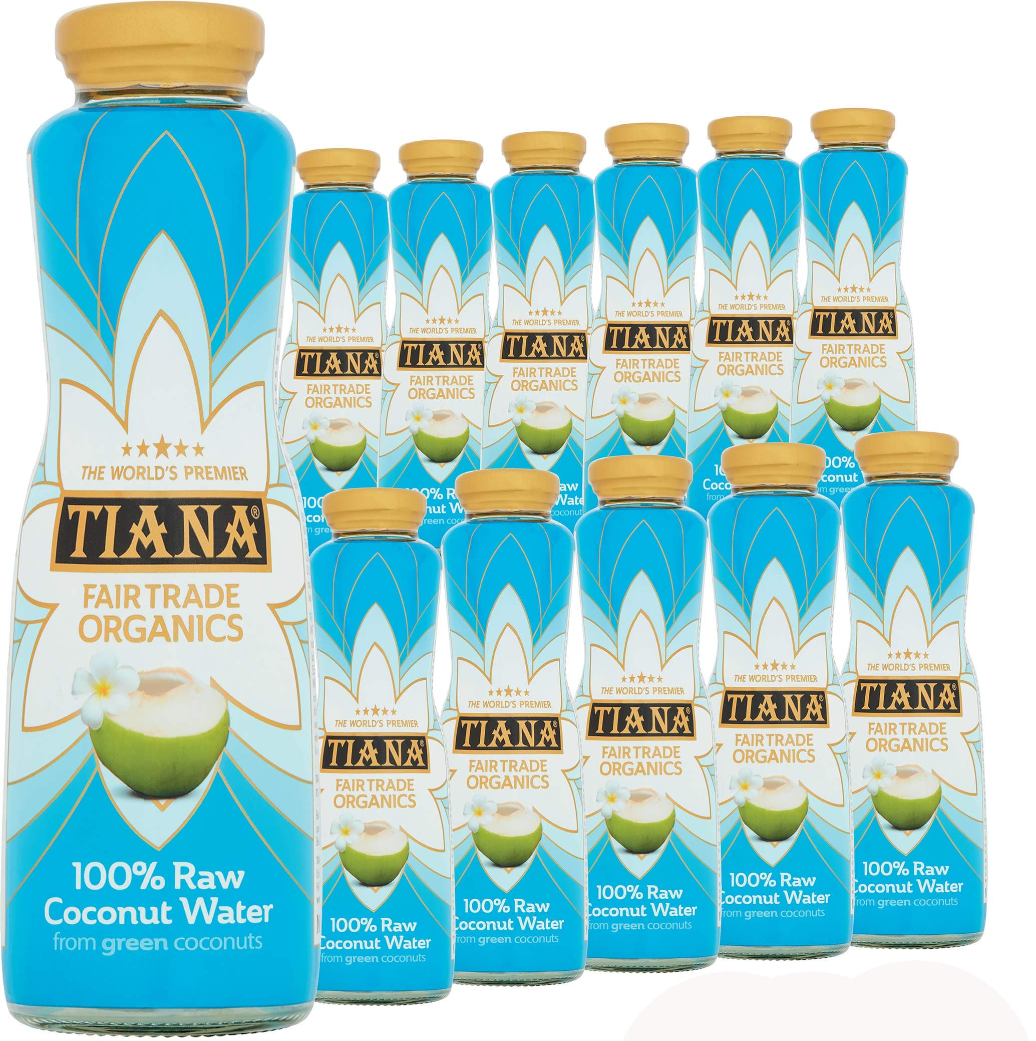 TIANA Fairtrade Organics 100% Pure Raw Coconut Water | Unpasteurised | No Added Sugar | 12 x 350ml | Glass Bottles