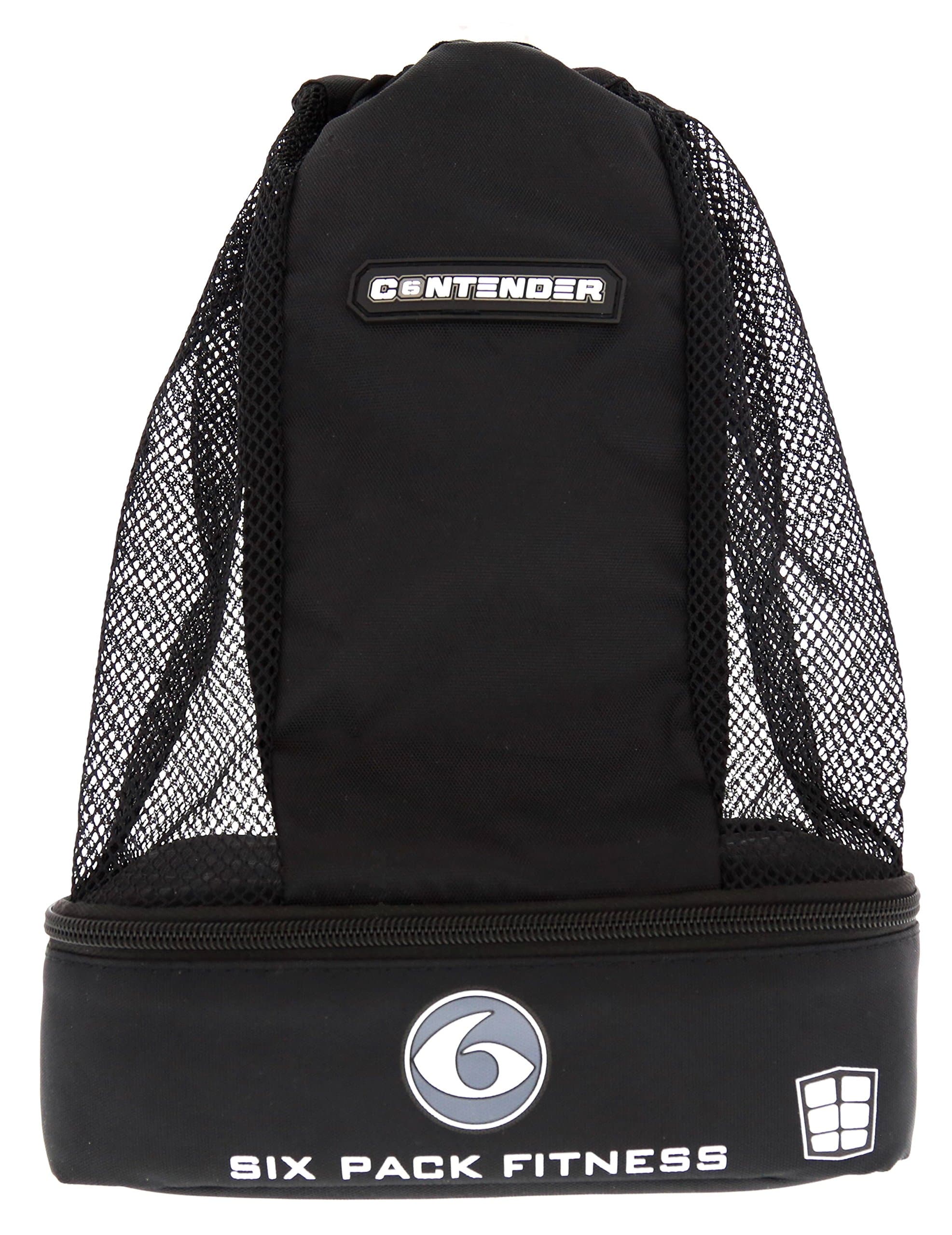 Six Pack Fitness Contender 2.0 Backpack with Insulated Meal Compartment, Gel Pack and Leak-Proof Sure Seal Container, Stealth Black