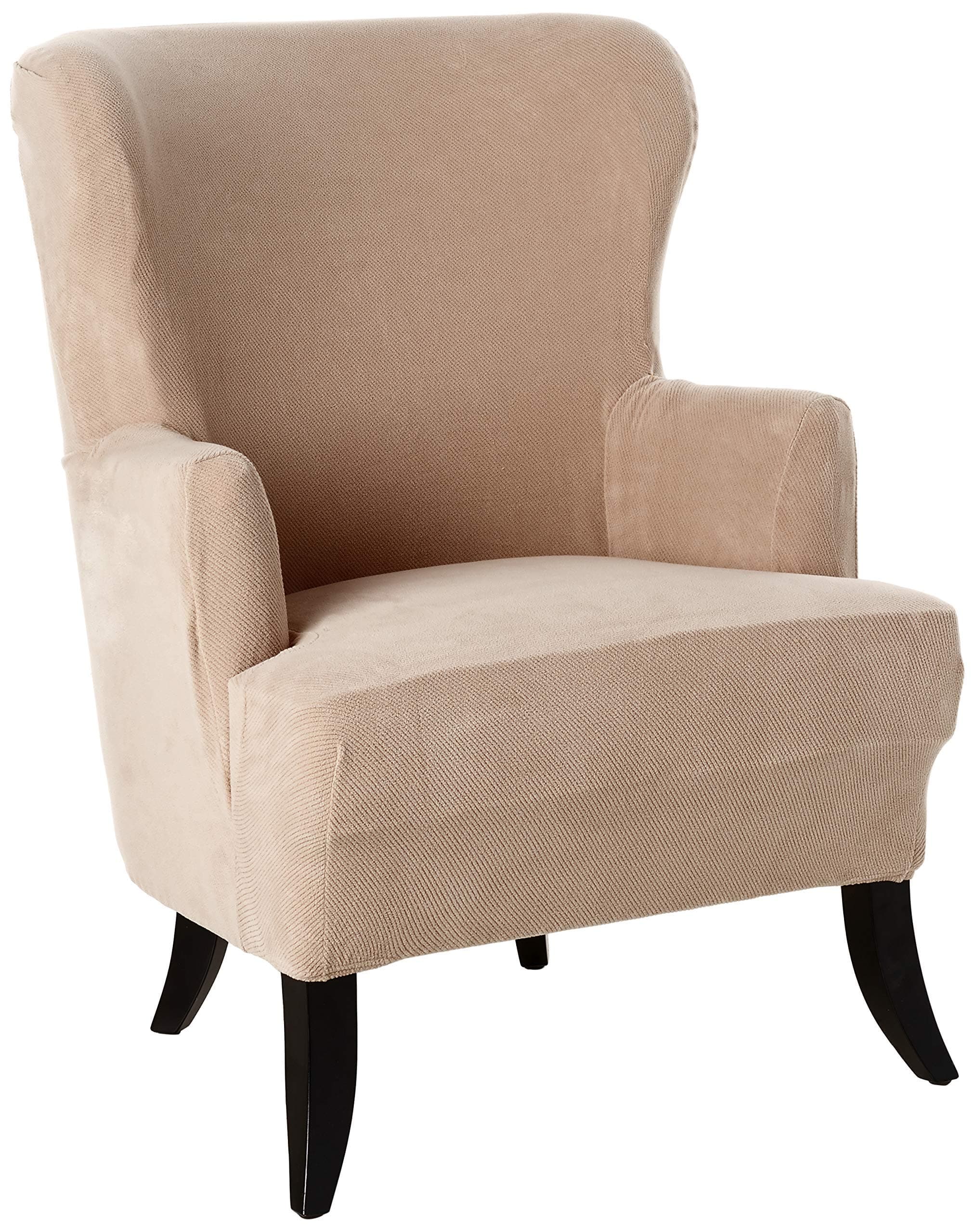 SureFit Home Décor Stretch Wingback Chair Slipcover, Relaxed Fit, Polyester/Spandex, Machine Washable, One Piece, Taupe Color