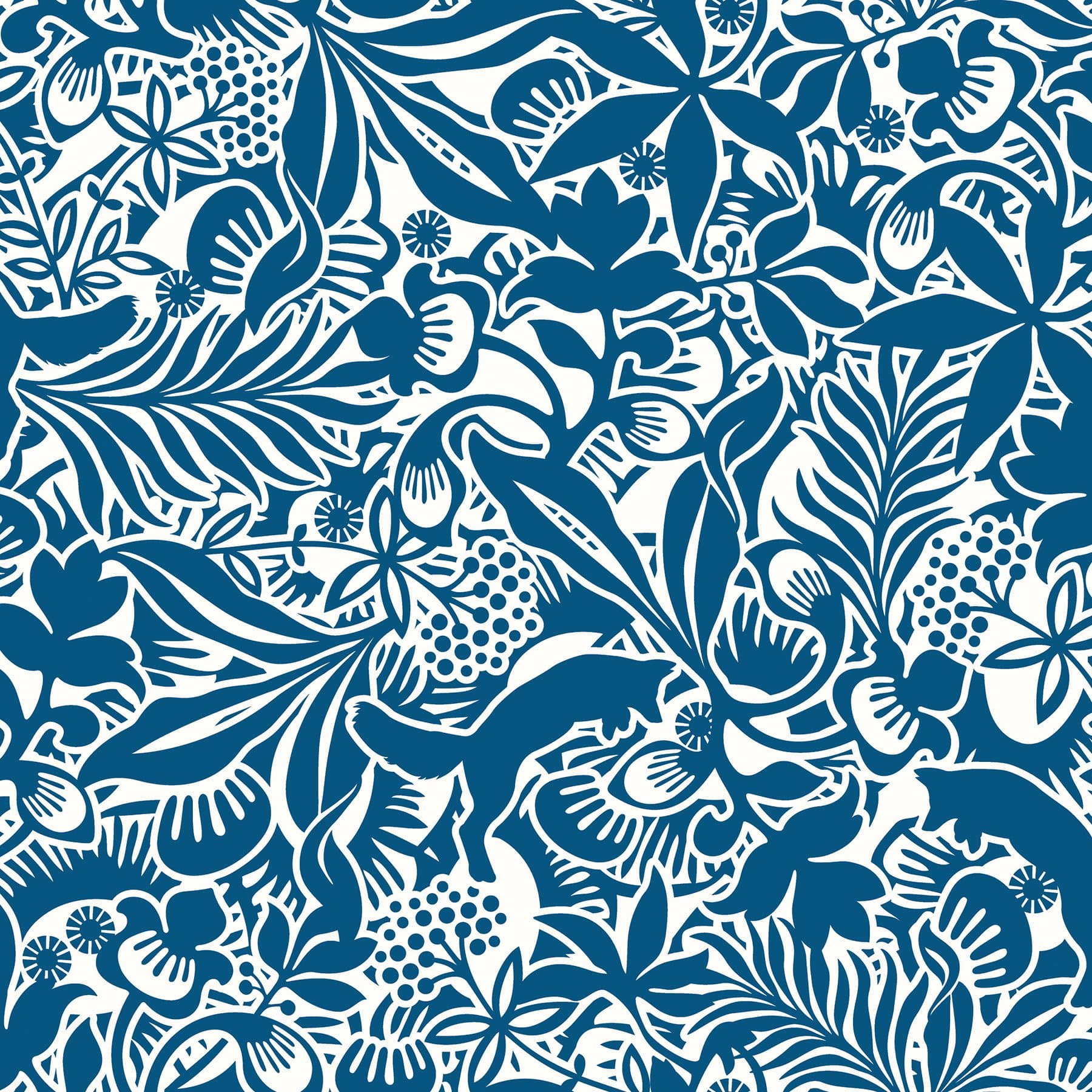 Hanna Werning 1310 Non-woven Wallpaper Flowers and Foxes Blue White