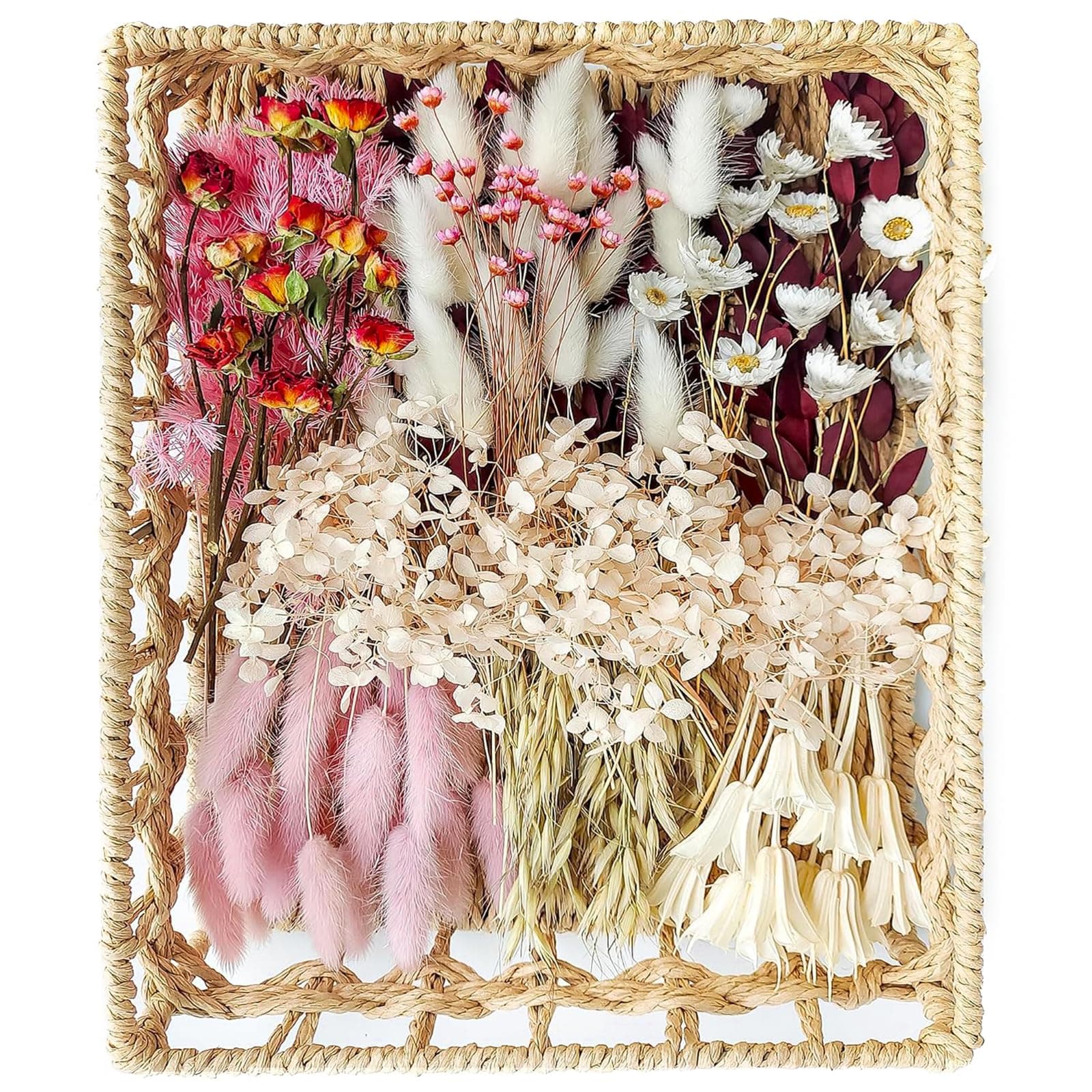 xin's convey DIY Natural Dried Flower Set for Vase, Bulk Boho Dried Flowers with Stems,Fall Decor, Mini Flower Arrangements.(Pink)