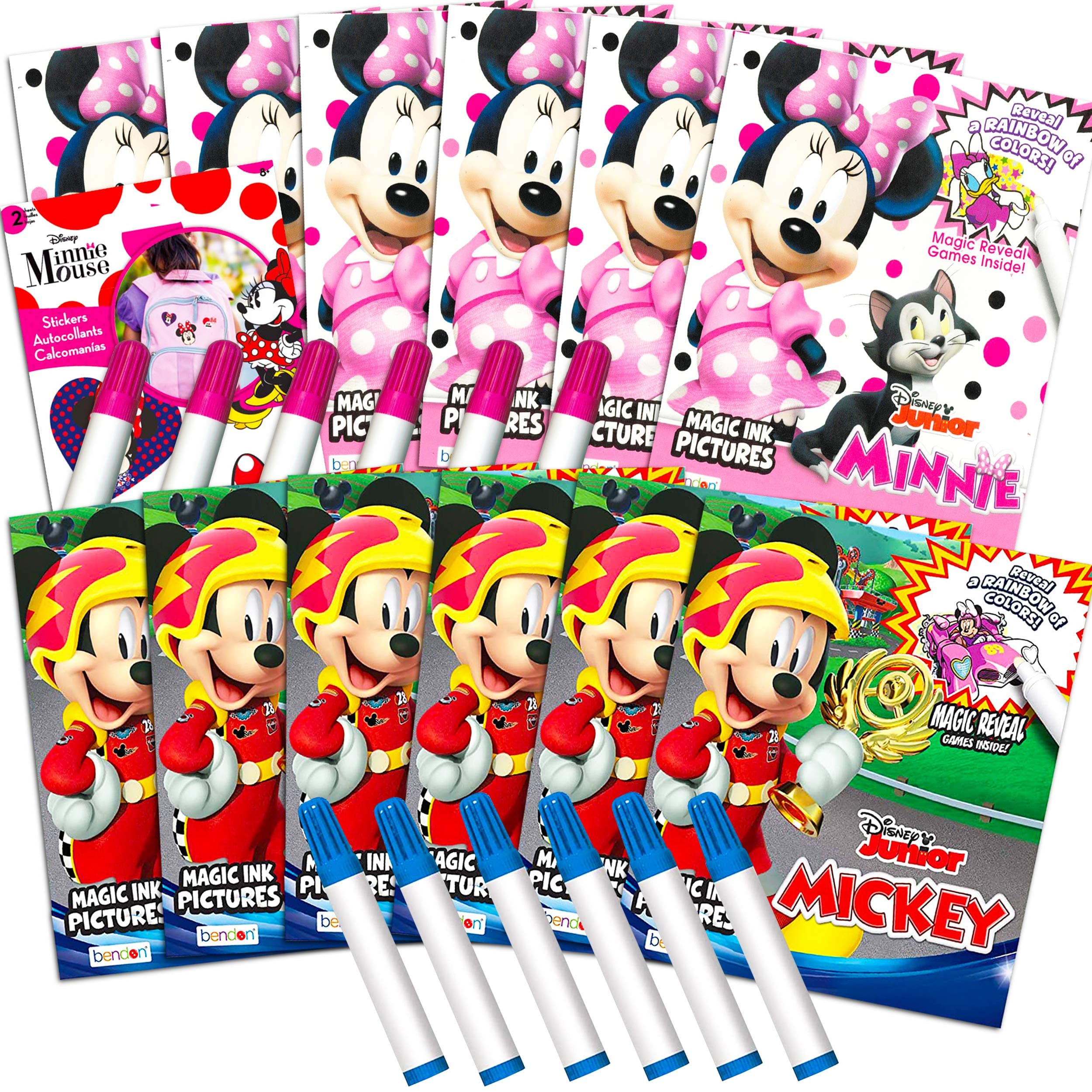 Usnyabni Disney Minnie Mouse And Mickey Imagine Ink Coloring Book Set For Girls Boys ~ 12 Pack No Mess Books With Stickers (Minnie Party Favors Bundle)