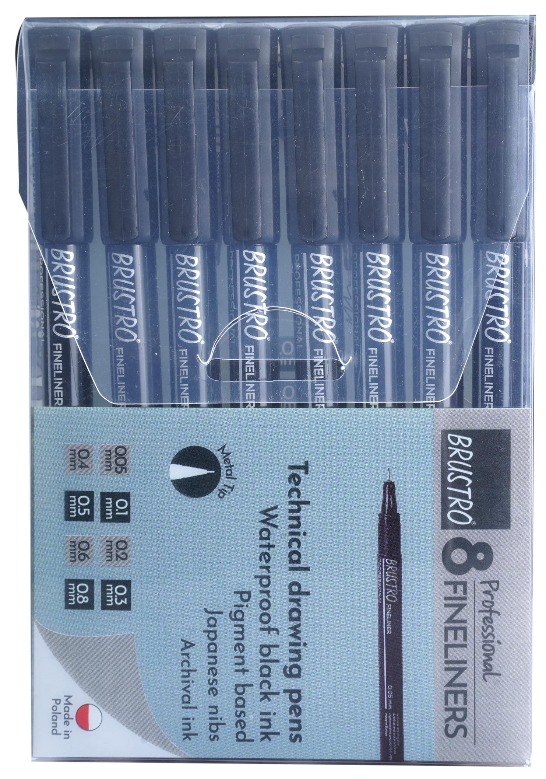 Professional Pigment Based Fineliner Pen |Black| Set of 8 - Tip Size 0.05mm, 0.1mm, 0.2mm, 0.3mm, 0.4mm, 0.5mm, 0.6mm and 0.8mm| Ideal for Mandala, Drawing,Artist Illustration,Sketching