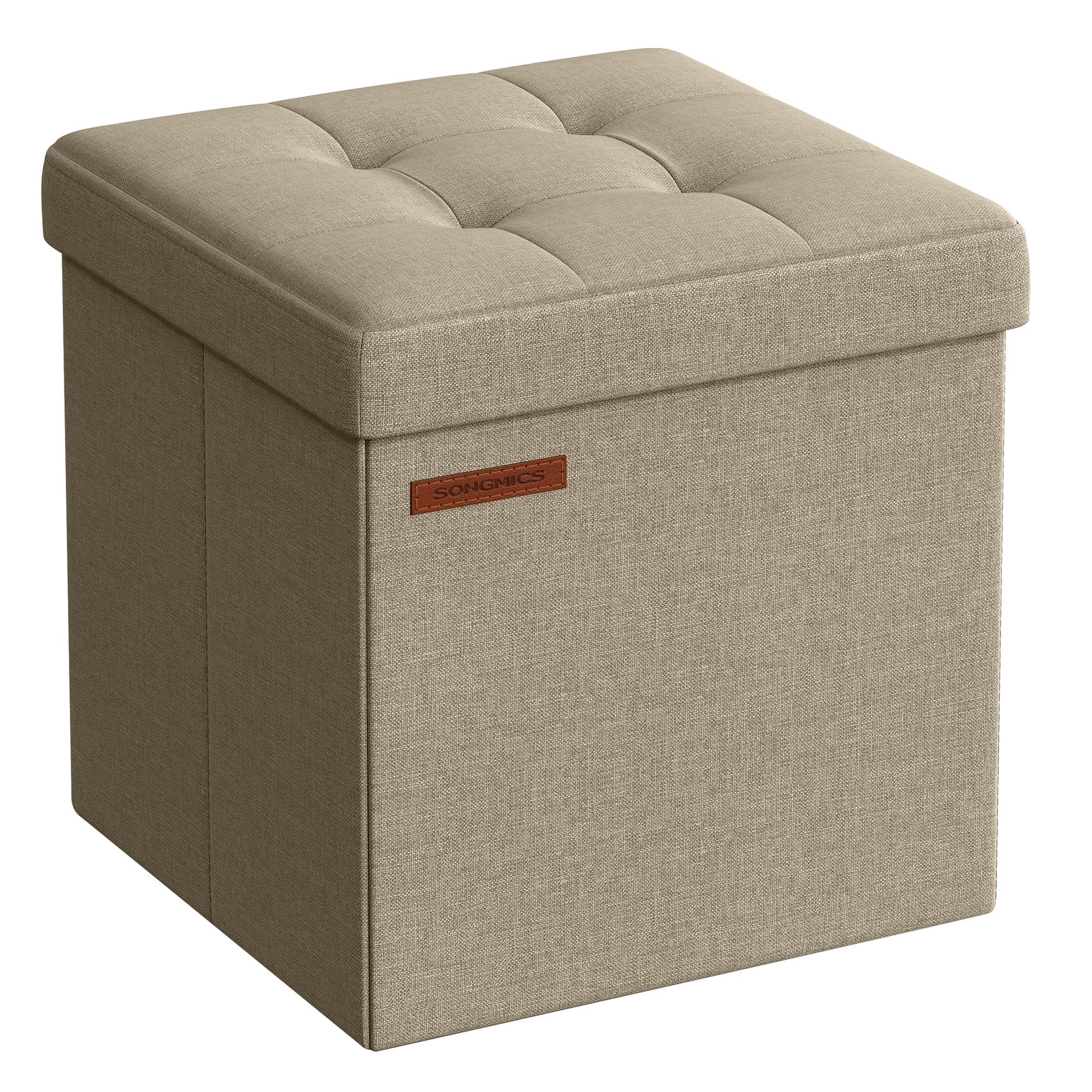 SONGMICS Storage Ottoman, Foldable Small Ottoman Foot Rest, 11.8 Inches Foot Stool, Cube Ottoman with Storage, Load up to 286 lb, for Living Room, Bedroom, Dorm, Camel Brown ULSF028K01