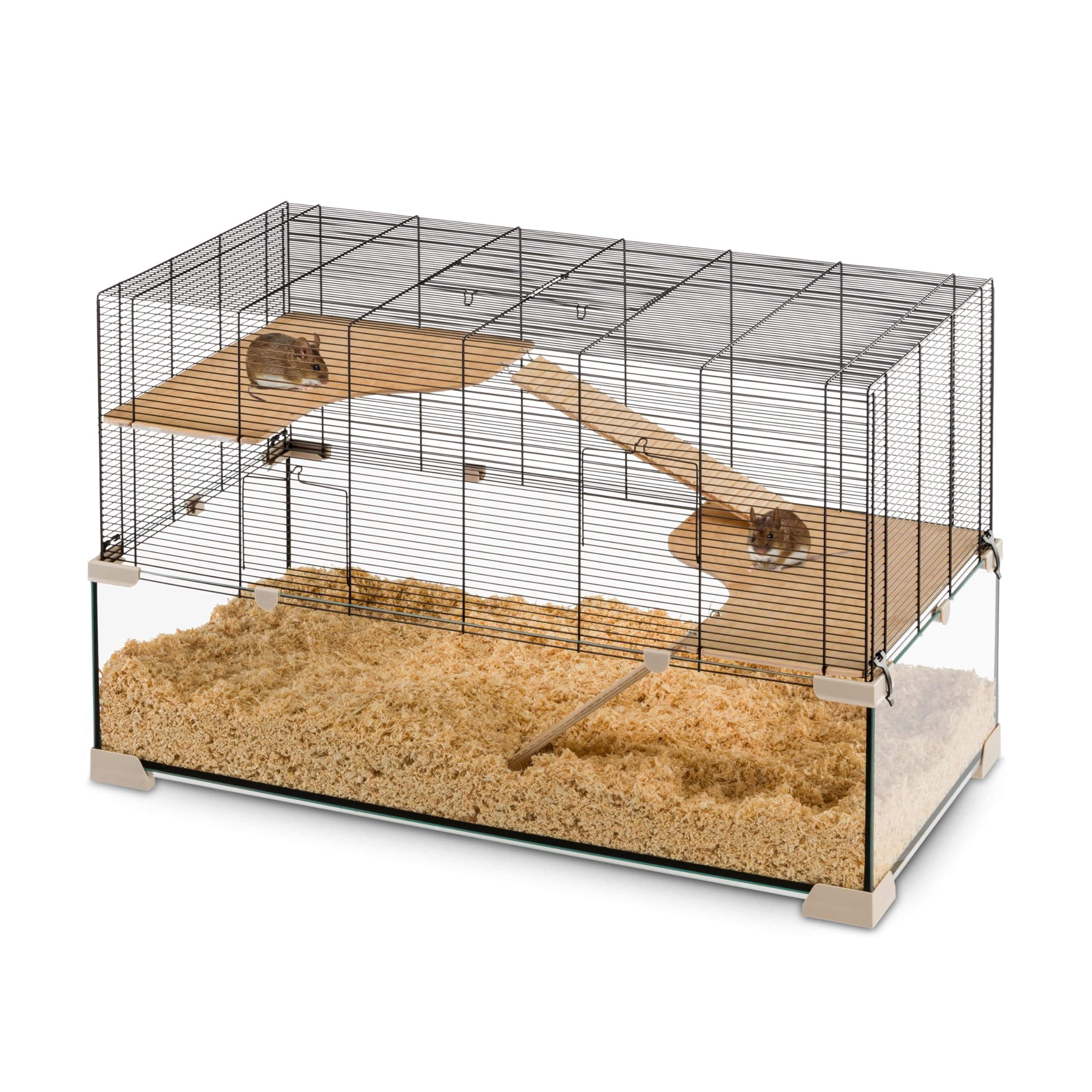 Ferplast Hamster Cage Mouse Cage KARAT 100 Small Animal Cage, Two Floors with Accessories, in Glass and Metal, 98,5 x 50,5 x 61,5 cm.