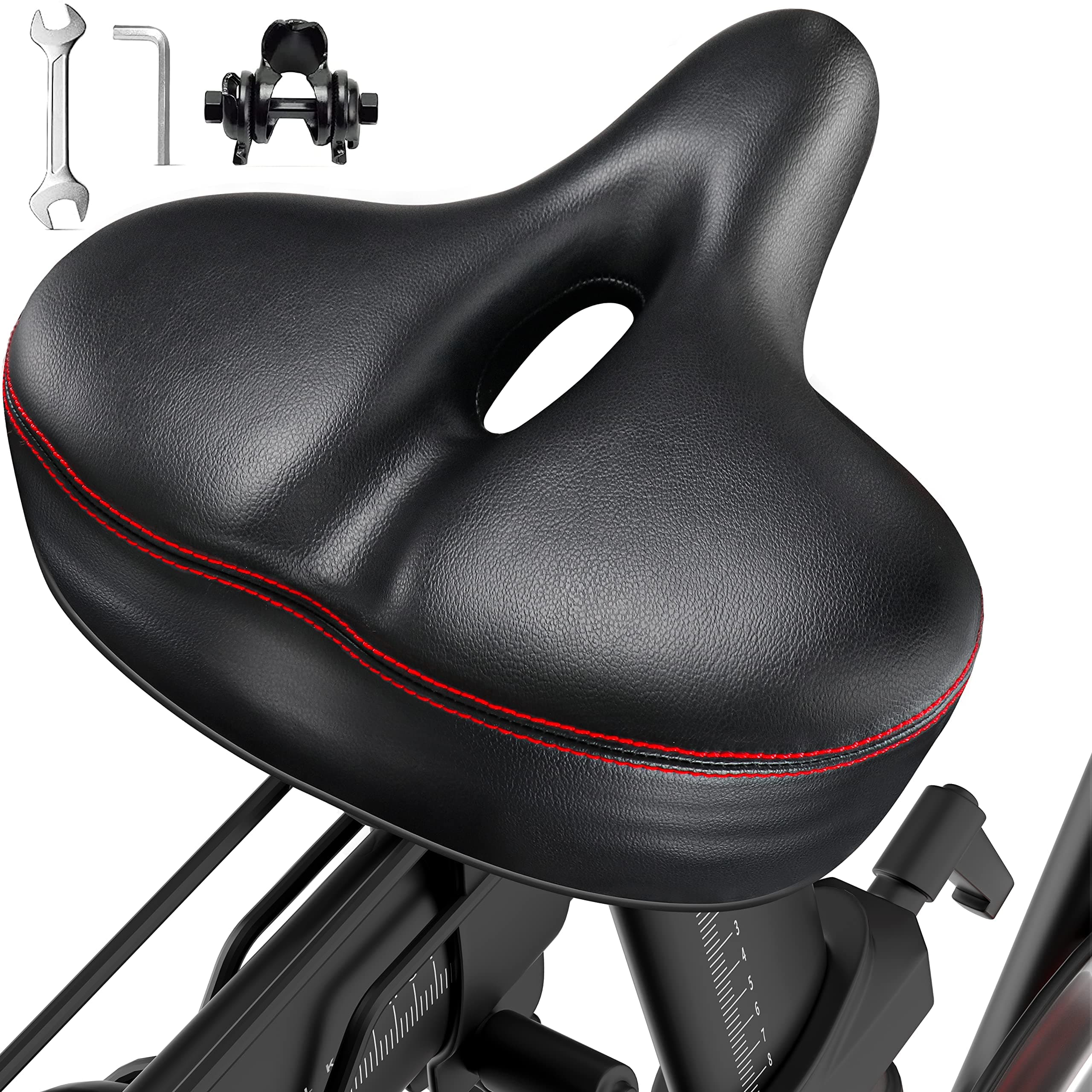 Oversized Bike Seat Compatible with Peloton Bike & Plus, Bicycle Seat Cushion for Comfort Wide, Extra Padded Saddle Replacement for Women & Men, Accessories for Most Bicycles