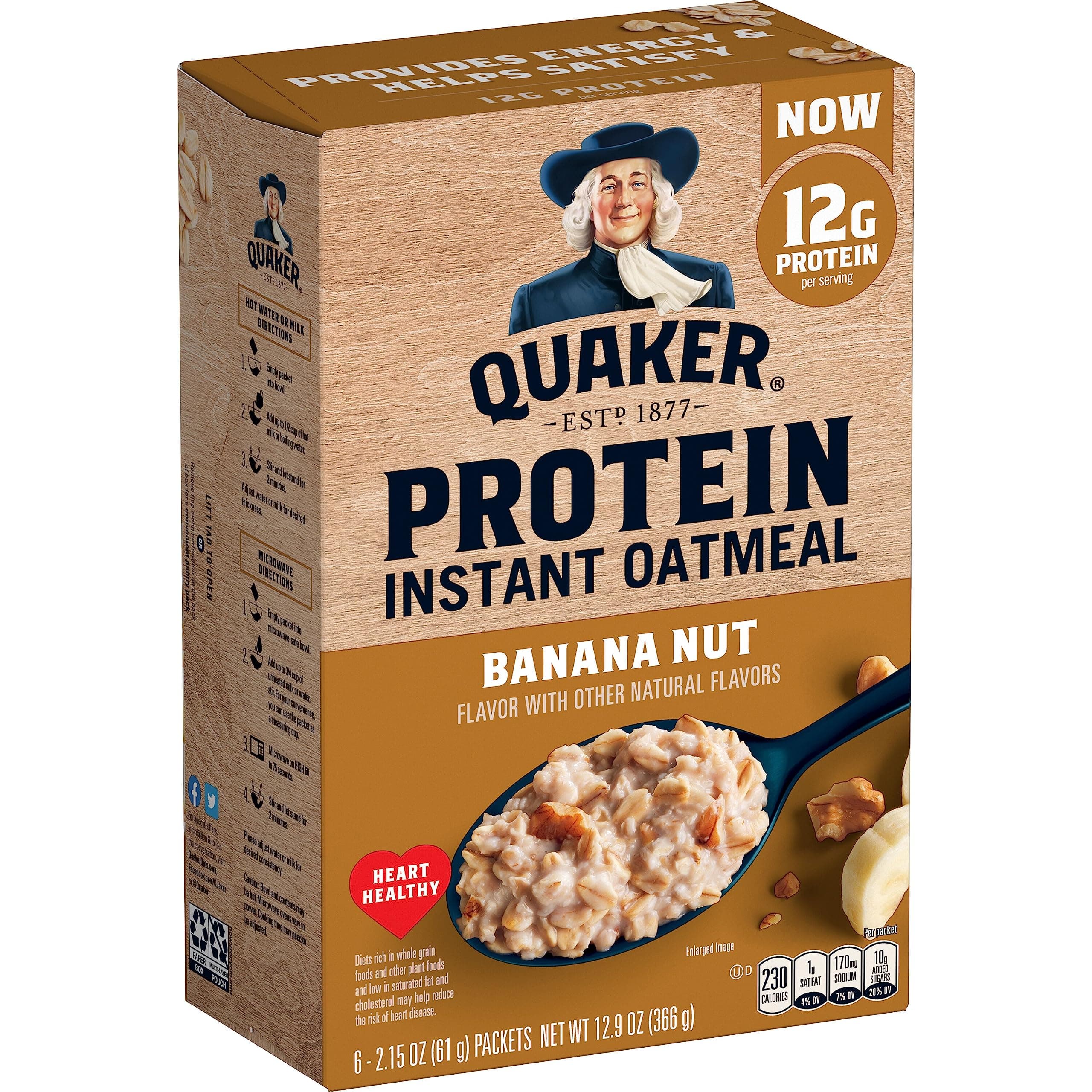 Protein Instant Oatmeal, Banana Nut, 12.9 Oz, 6 Count (Pack of 1)