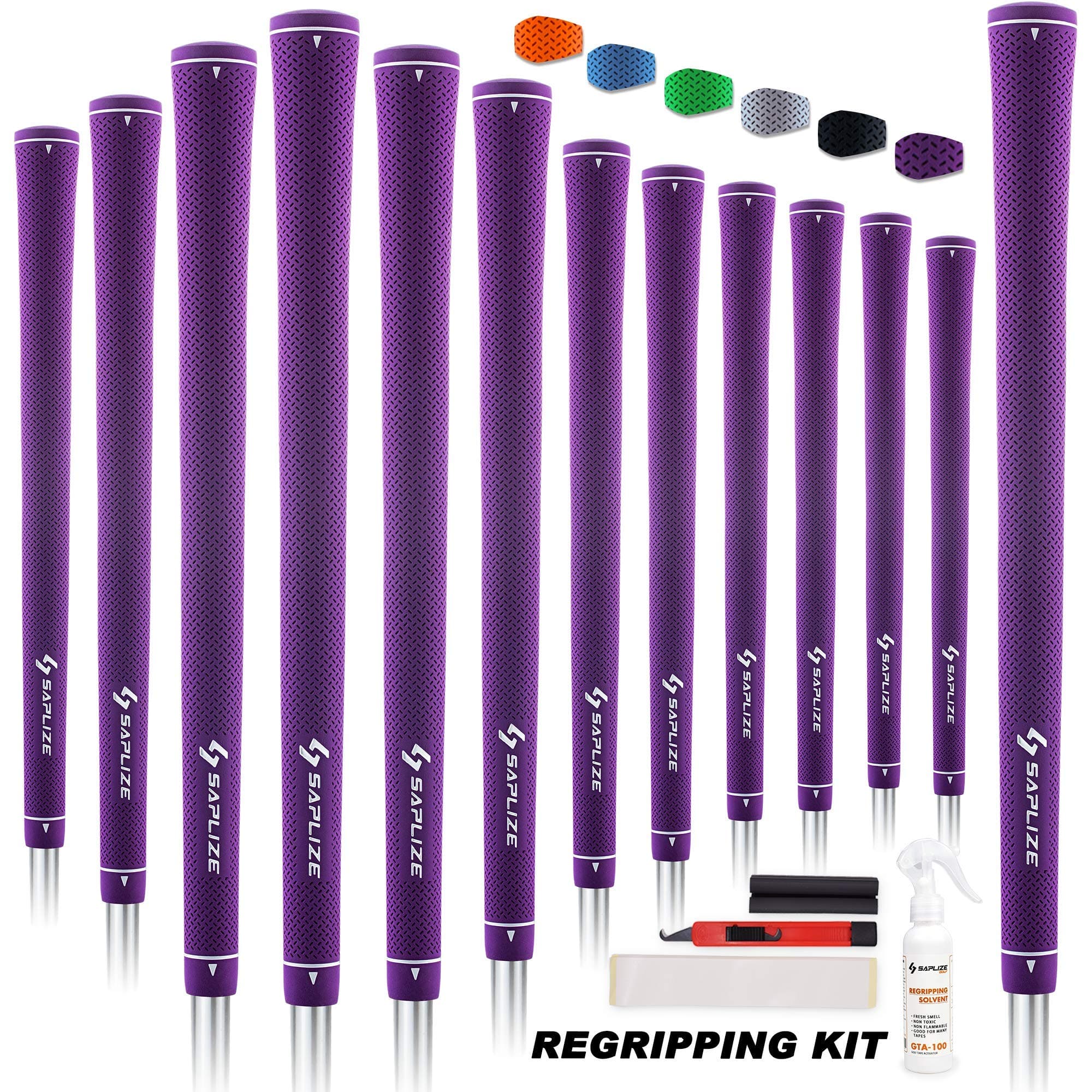 SAPLIZEPure Color Golf Grips Set of 13 Grips with Tape or Full Regripping Kit, Standard / Midsize, Six Colors Available, Women / Men Anti-slip Rubber Golf Club Grips, CC02 SeriesClimatePartner certified