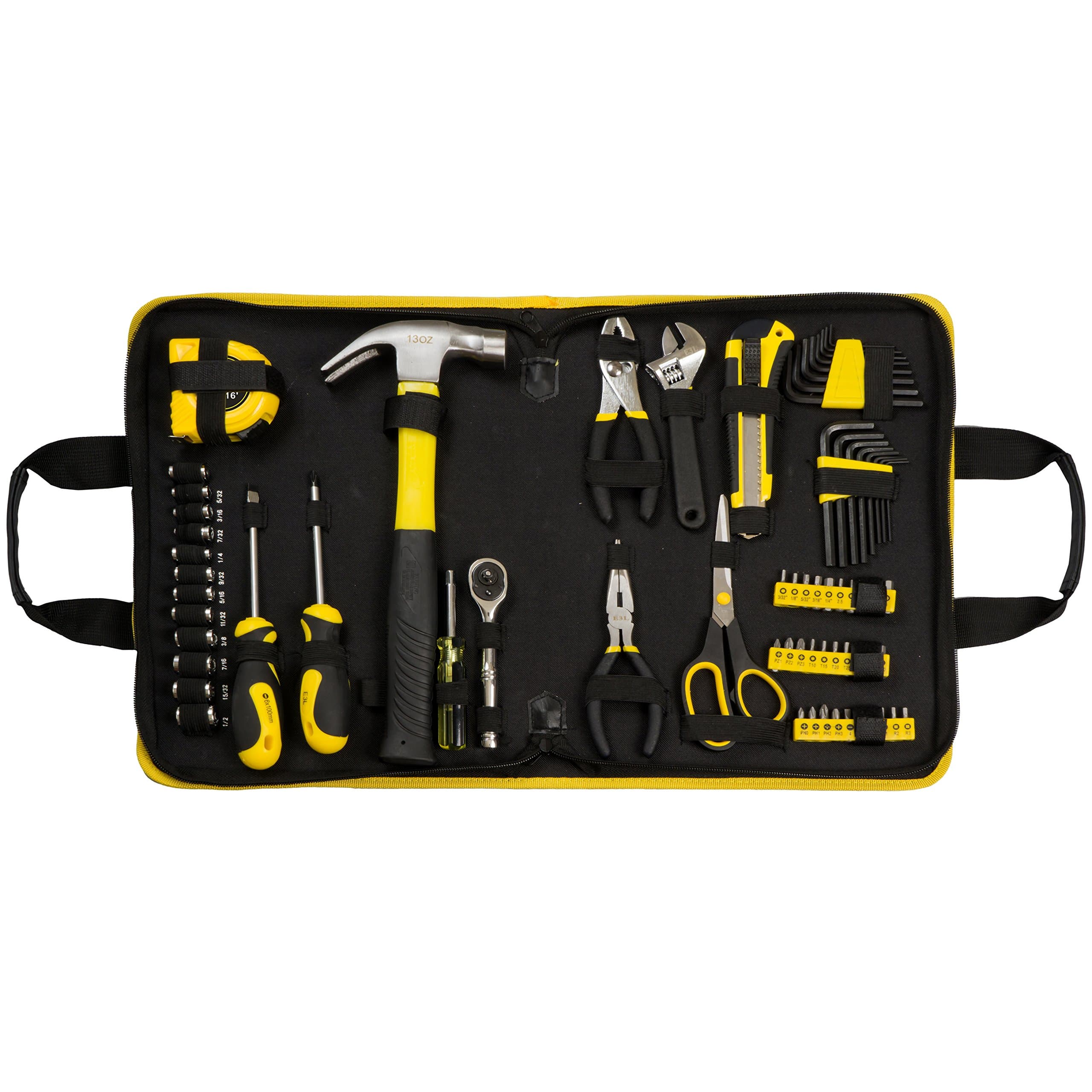 69 pcs Mechanics Tool Set Homeowner Tool Kit General Tool Kit 1/4" Ratchet Wrench SAE/Metric Socket Bits with Storage Bag