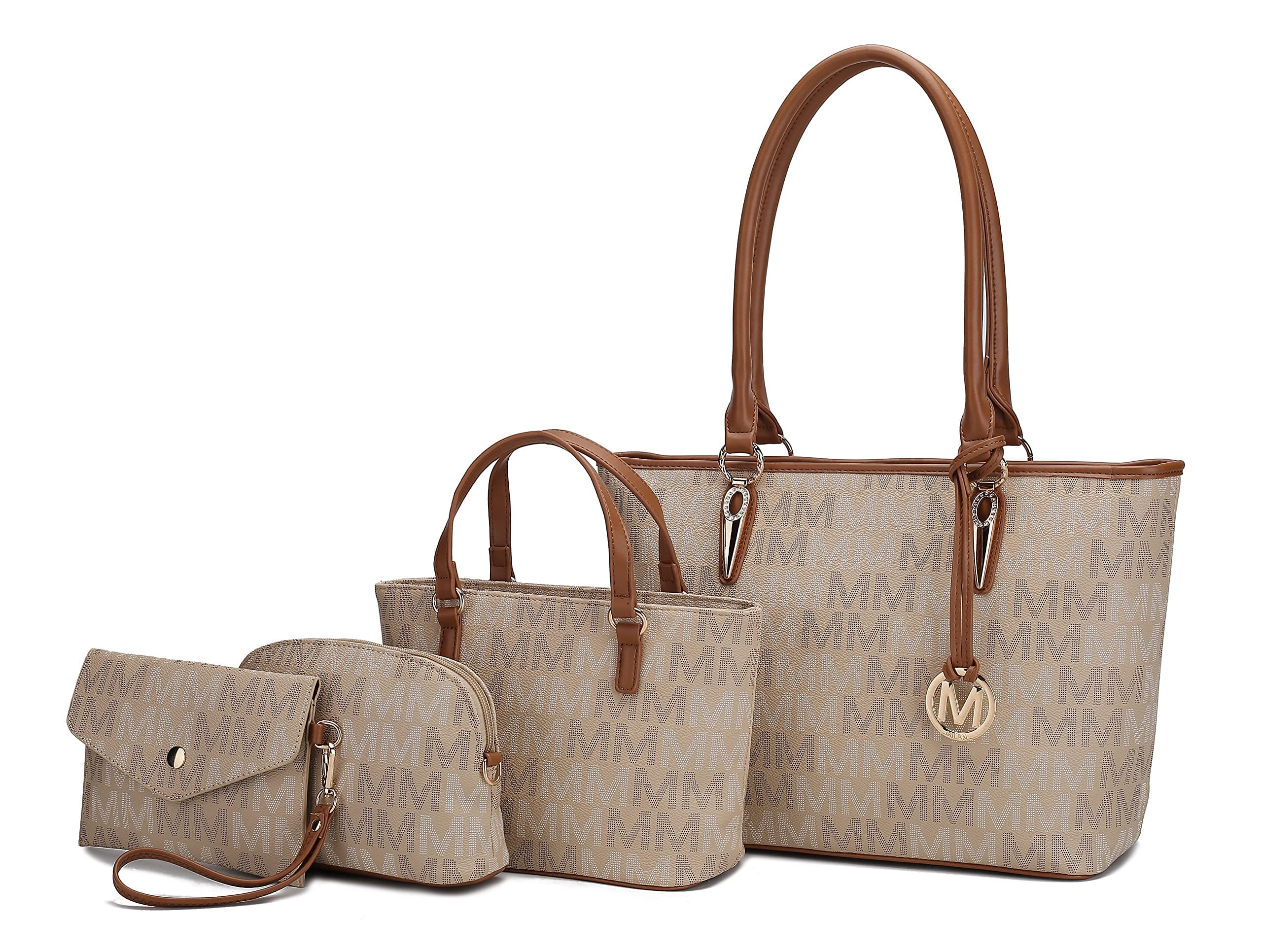 Tote Bag for Women, Shoulder Bag & Wristlet Pouch Top Handle Vegan Leather 4Pcs Set by Mia K