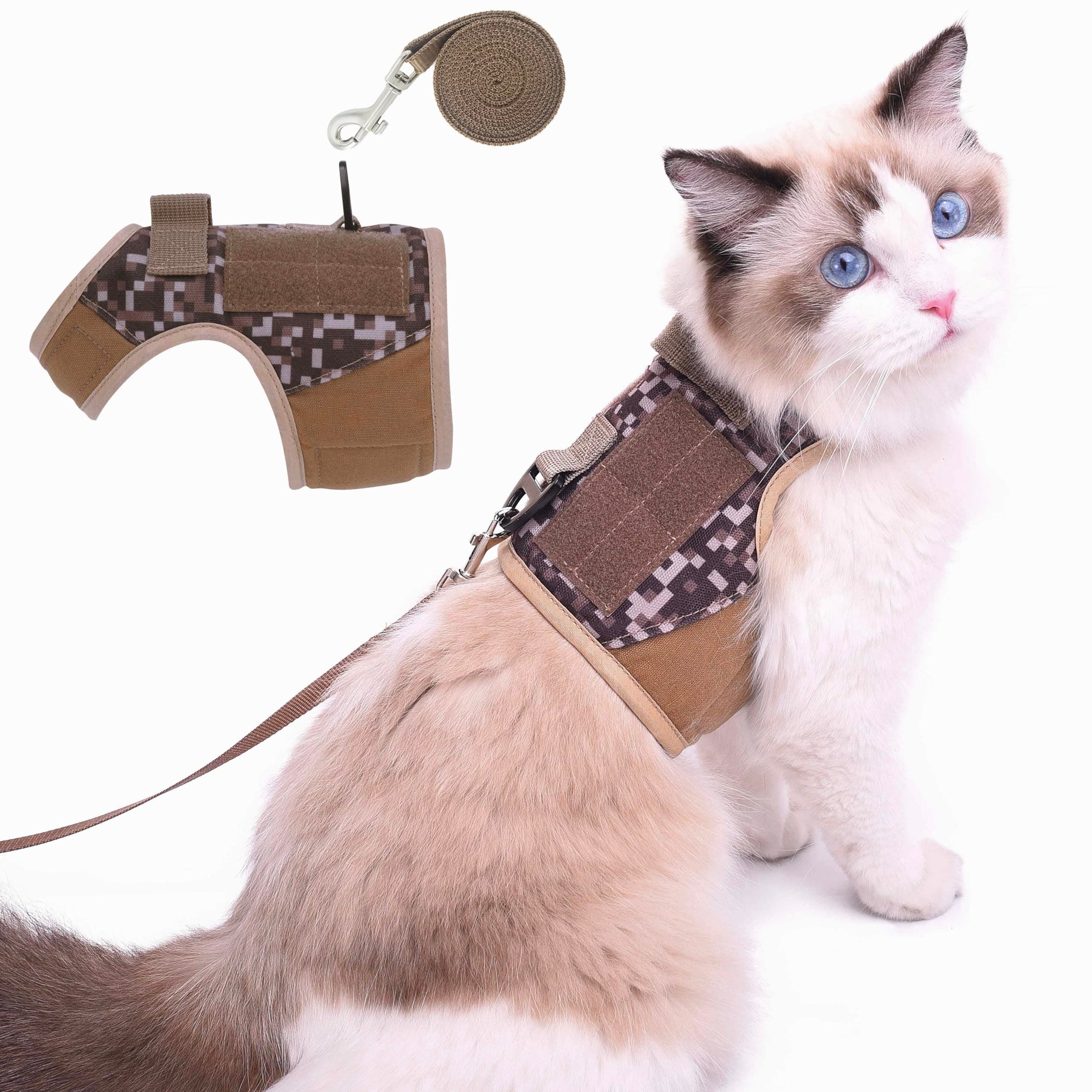 YIZHI MIAOWCat Harness and Leash for Walking Escape Proof, Adjustable Cat Walking Jackets, Padded Stylish Cat Vest Desert Camo Large