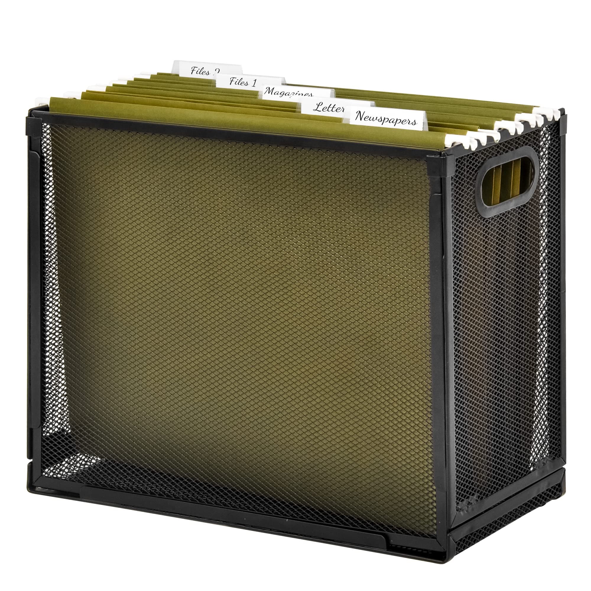 EASEPRES Desk Hanging File Organizer with 5 Folders, Mesh Metal Letter-Size Desktop File Holder Box for Filing Folder Storage Basket, 1 Pack Black, 12.2 x 9.45 x 5.45 inches