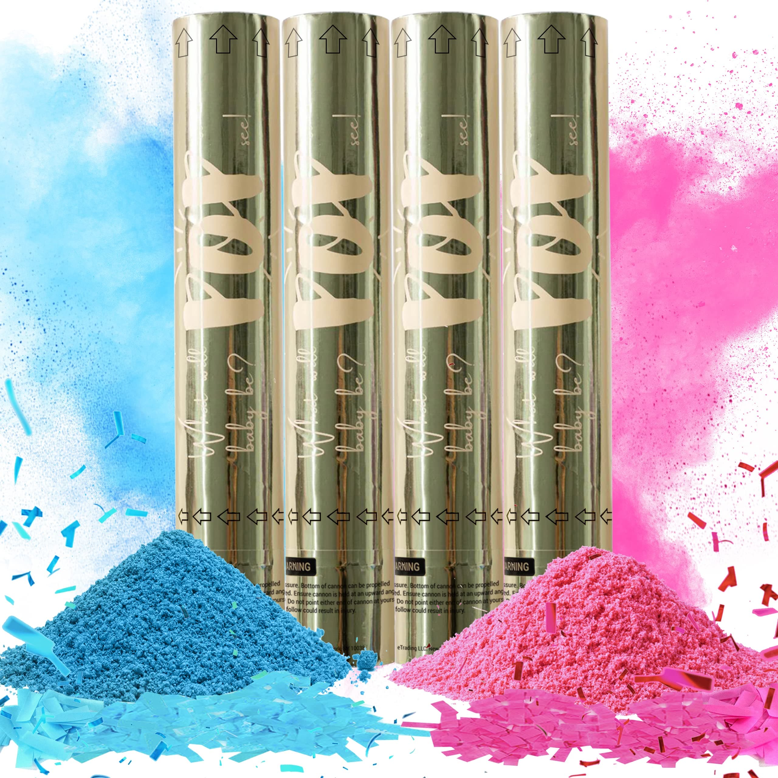 Revealations Gender Reveal Confetti Powder Cannon - Set of 4 (Mixed 2 Blue 2 Pink) Baby Gender Reveal Party Supplies Confetti Poppers - 100% Biodegradable Tissue Safe Powder Smoke Cannons