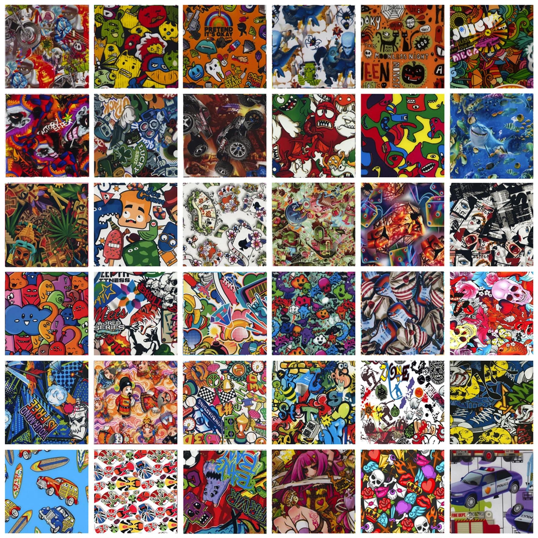 Film Cartoon Water Transfer Printing 5 Packs of Amazing Random Water Transfer Film (5 Rolls X3.3FT) WTP Film