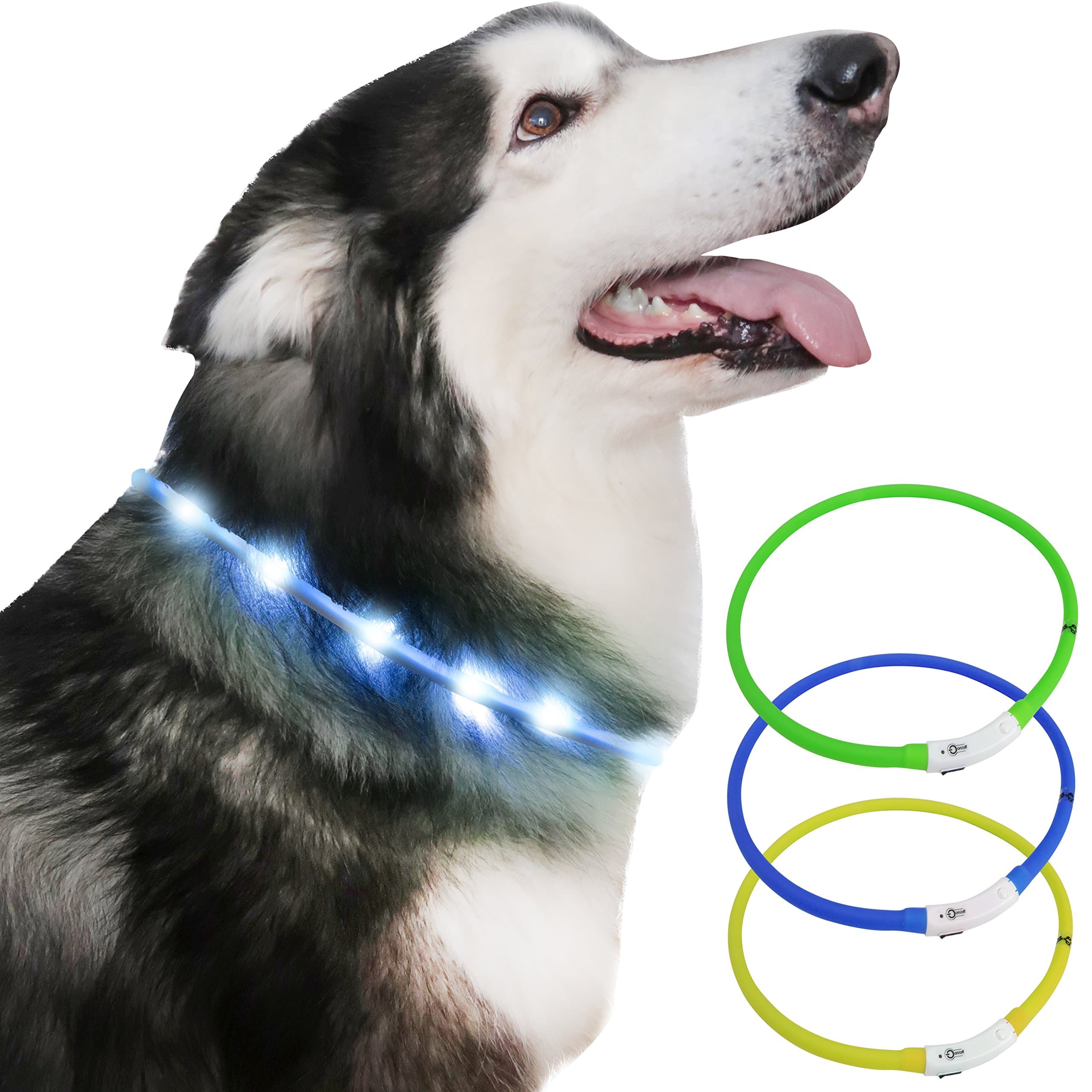 Dog Collar light for the dark, Silicone Collar Flashing Led Light for pets- USB Rechargeable - Makes Your Dog Visible (Aqua)