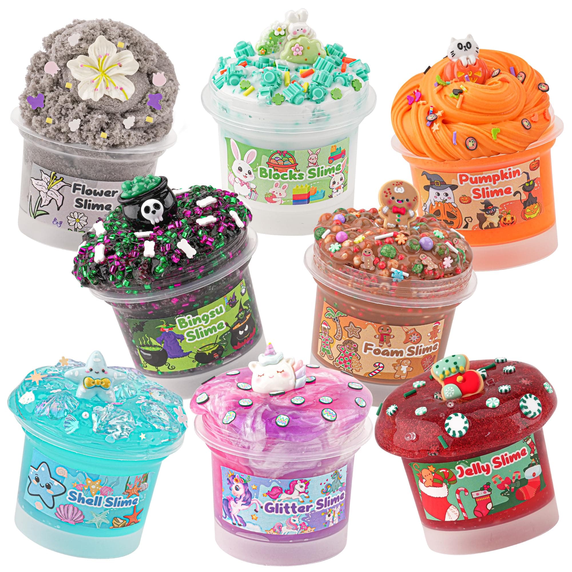 8 x 100ml Textures Slimes Kit for Kids, Slime Variety Pack Different Textures, with Bingsu, Water, Cloud, Butter Slime, Slimes Party Favors for Girls & Boys, Birthday Easter