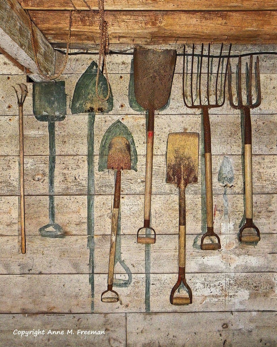 Each in its Place. A fine art photograph of rusty old farm tools hanging in an old barn. A great rustic gift for him!
