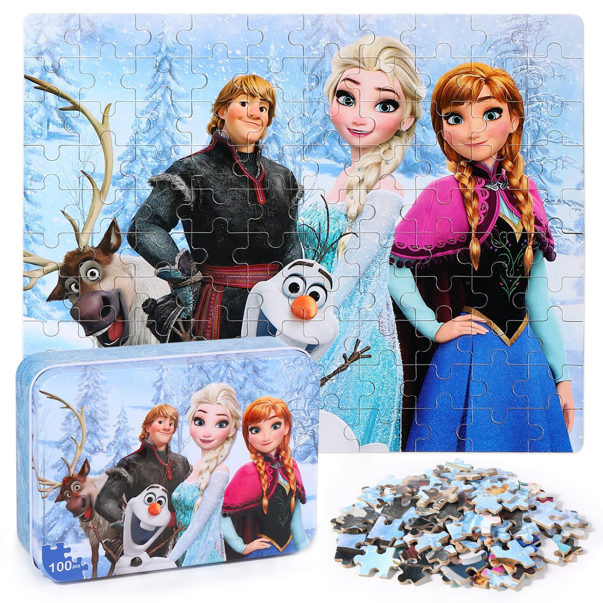 LELEMON Puzzles for Kids Ages 4-6,100 Piece Puzzles for Kids Ages 4-8 in a Metal Box,Educational Jigsaw Puzzles in a Metal Box,100 Piece Puzzle Games Puzzle Toys for Girls and Boys