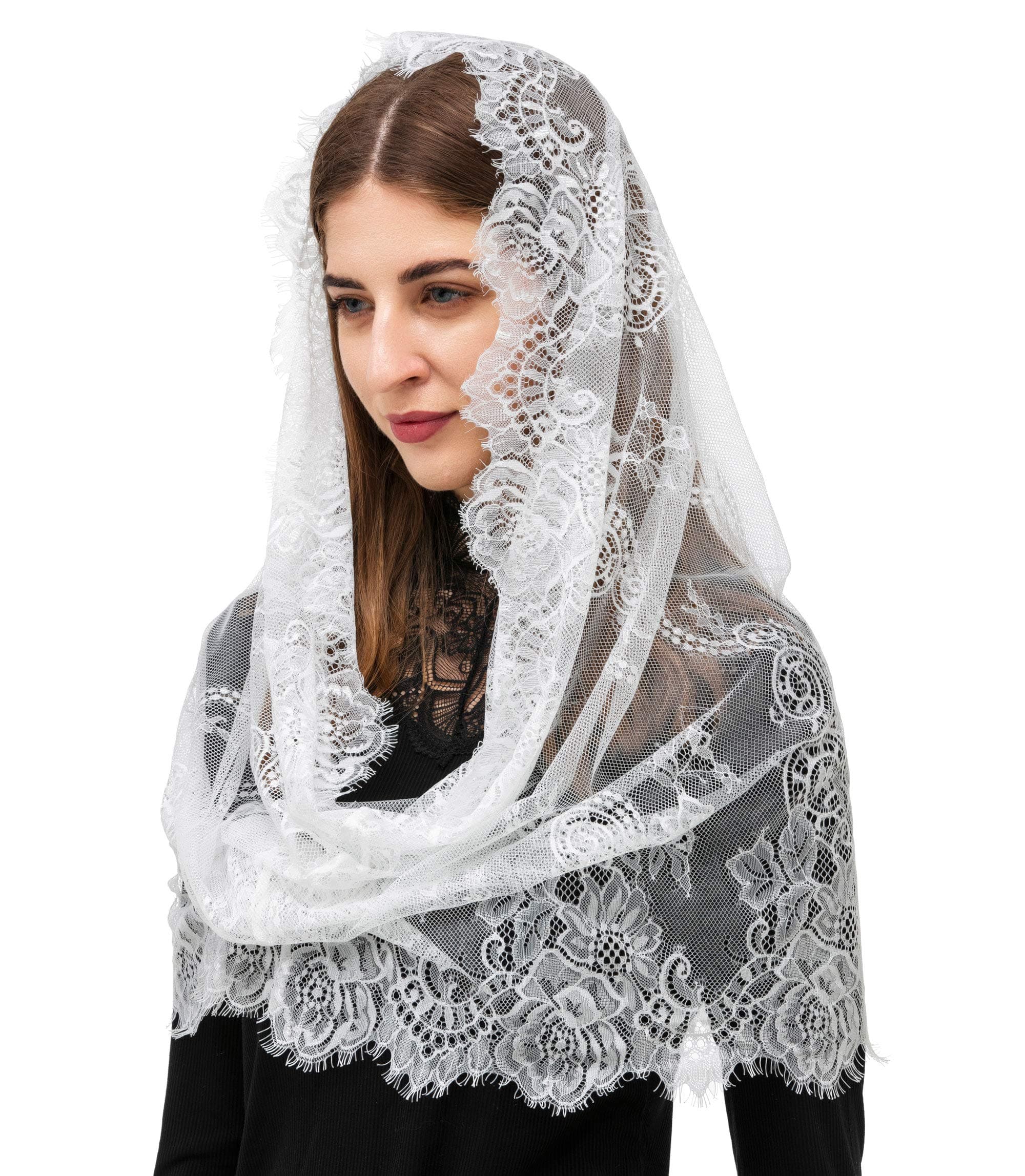 Spanish Style Lace Traditional Vintage Inspired Infinity Shape Mantilla Veil Latin Mass Head Covering