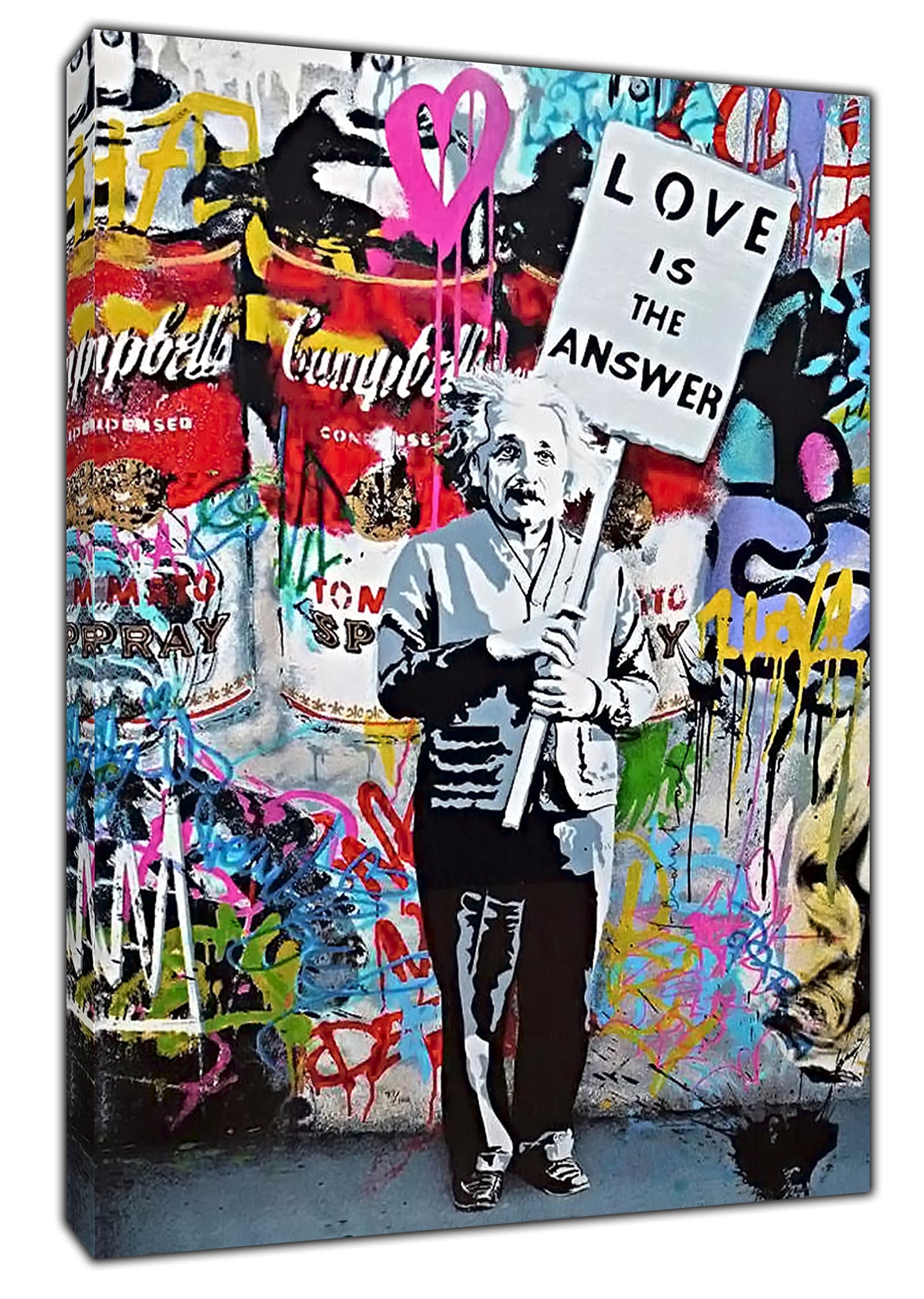 ARTSPRINTS Banksy Love is The Answer Einstein Print ON Framed Canvas Wall Art Home Decoration 12 x 8 inch(30x 20 cm) -18mm Depth