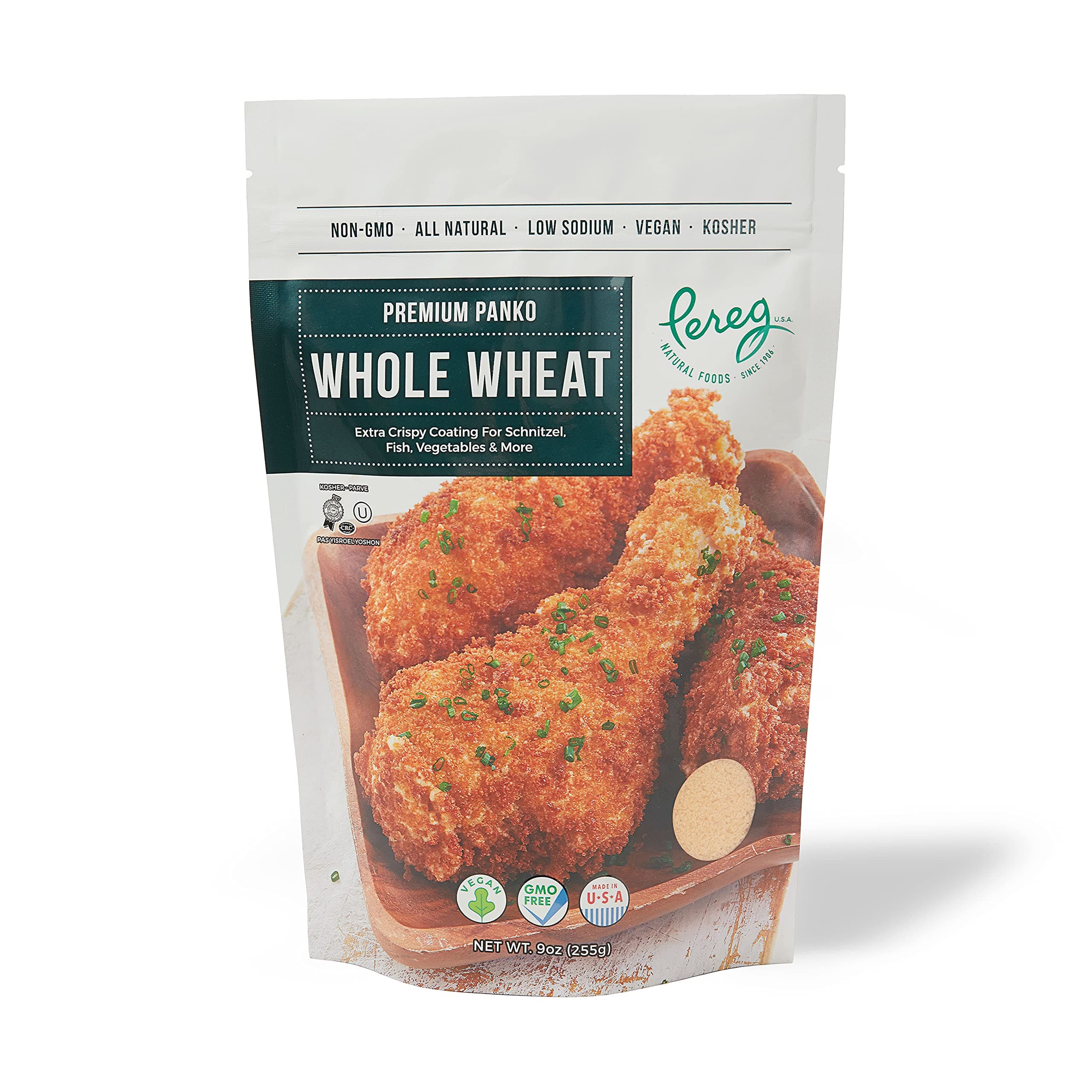Pereg Bread Crumbs - Whole Wheat Premium Panko - 9 oz - Natural Grocery & Gourmet Foods - Low Sodium, Vegan, Kosher Certified & Non GMO