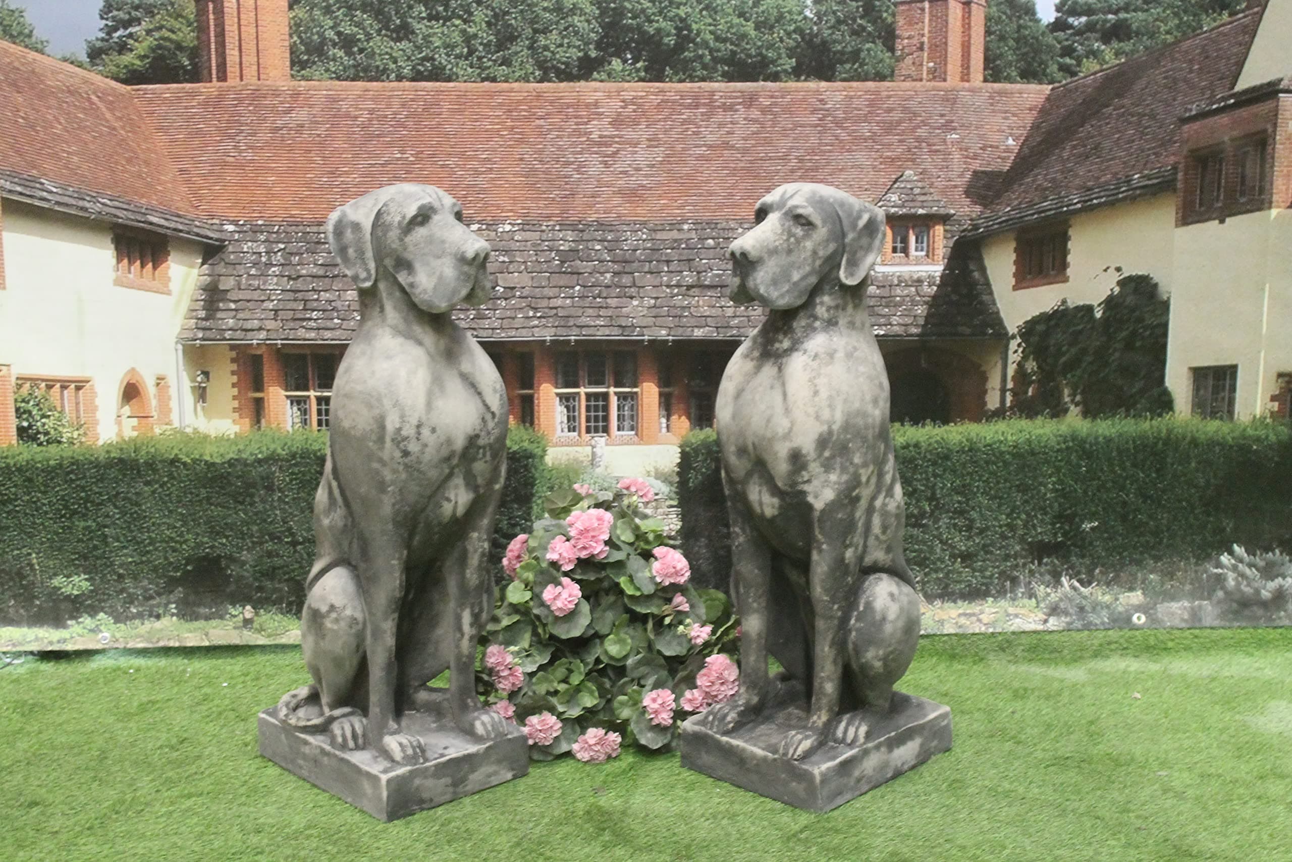 PAIR OF GREAT DANE DOG STATUES STONE GARDEN ORNAMENT