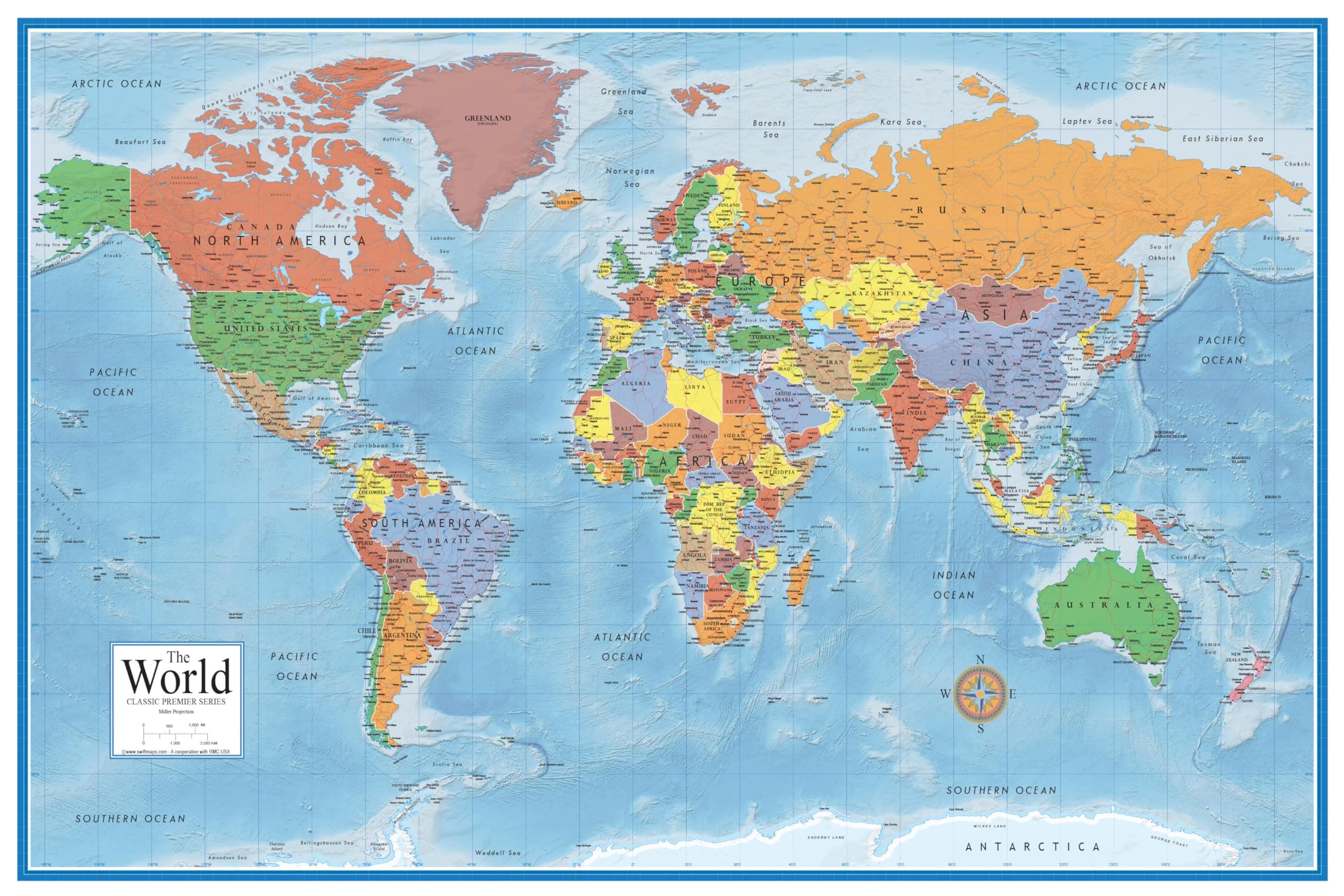 24x36 World Classic Premier Wall Map Poster (Laminated)