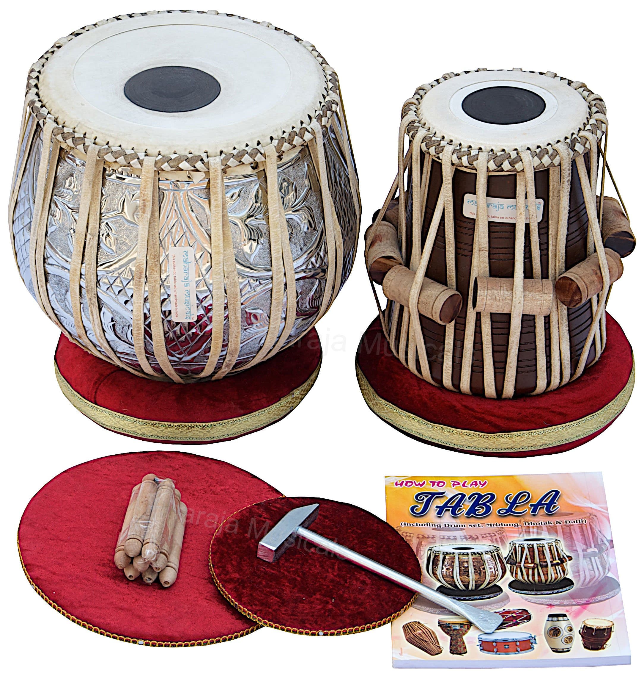 MAHARAJA Concert Tabla Drum Set, 4½ Kg Copper Bayan, Designer, Finest Dayan with Padded Bag, Hammer, Cushions & Cover - Tabla Set Tabla Drums Tablas Indian Musical Instruments (PDI-69)
